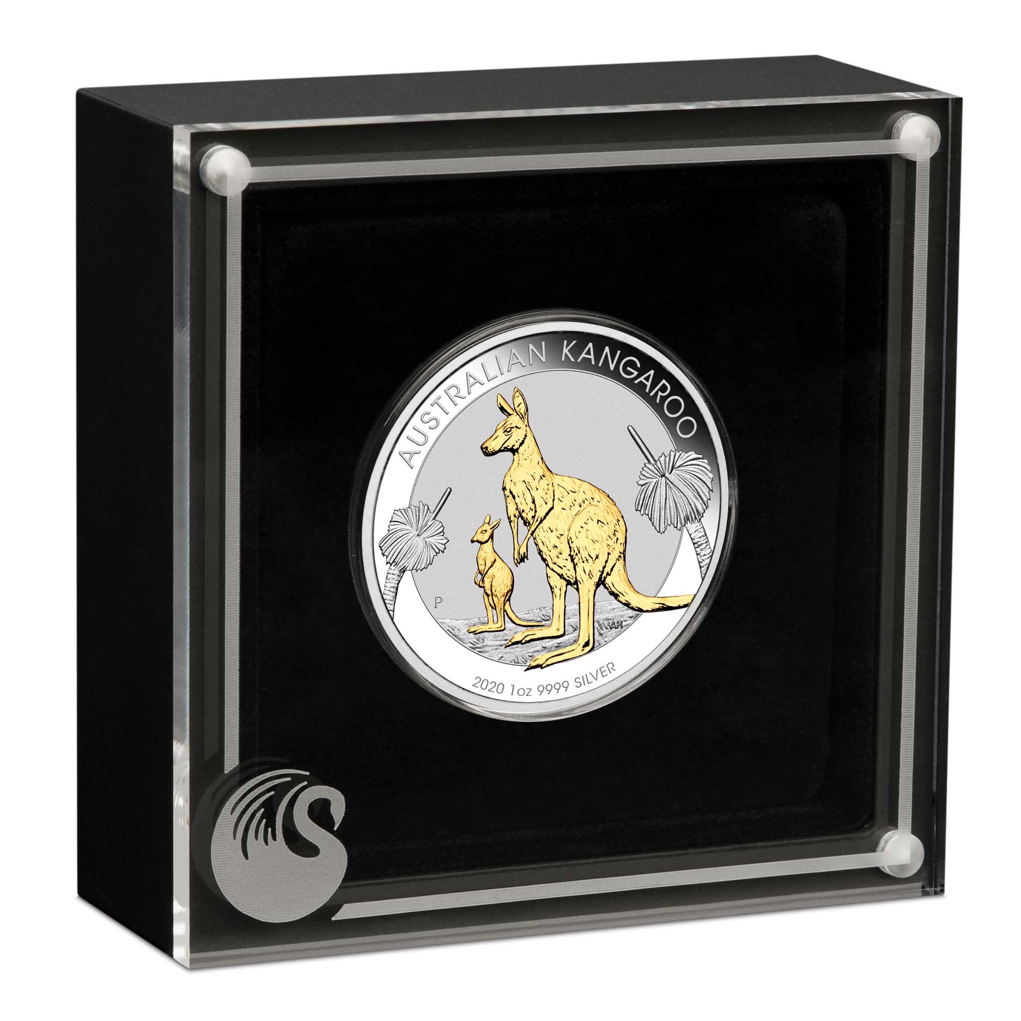 04 australian kangaroo 1oz silver gilded coin 2020 1oz silver gilded InCase