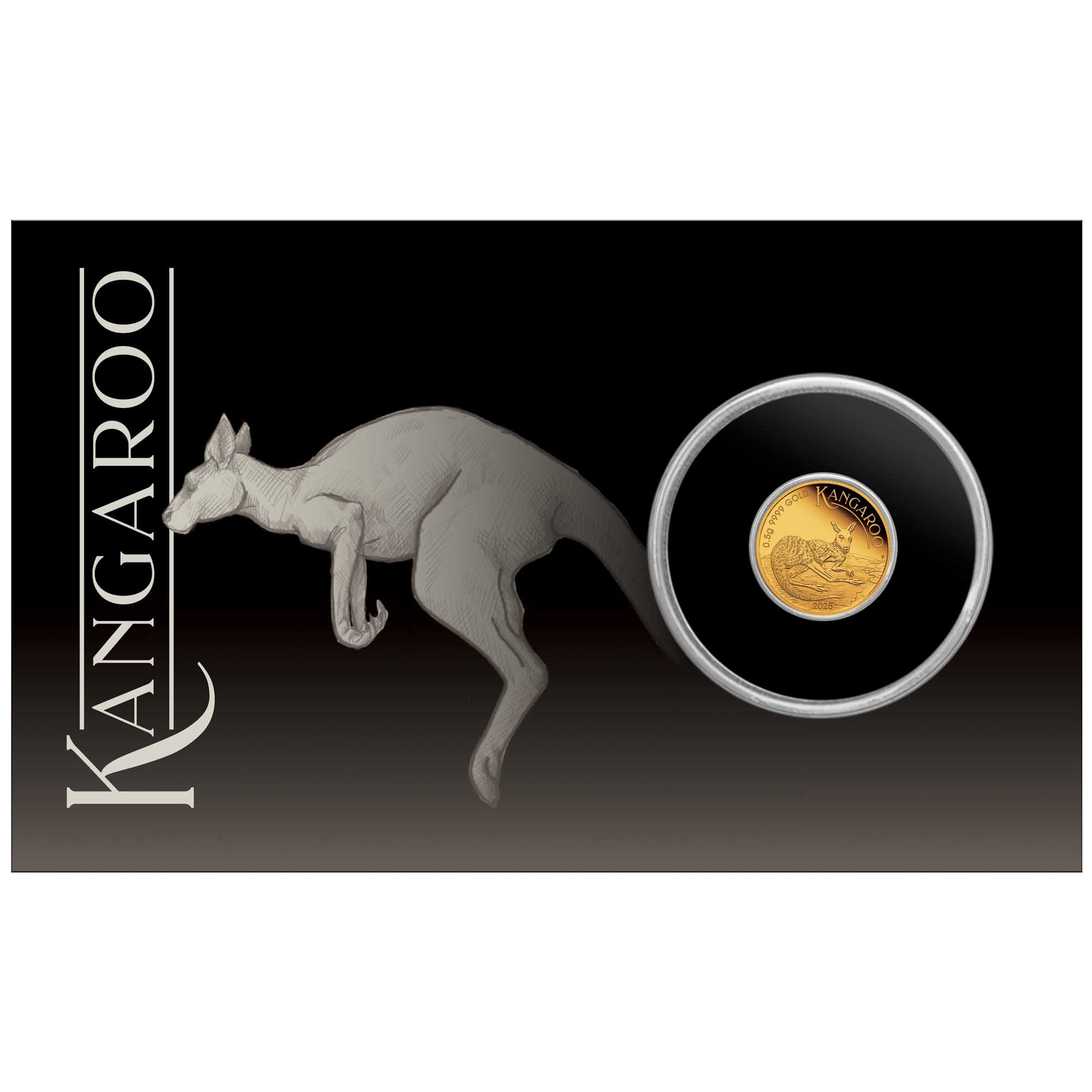 00 Australian Kangaroo 2025 0.5g Gold Proof Coin in Card In Card Front HighRes