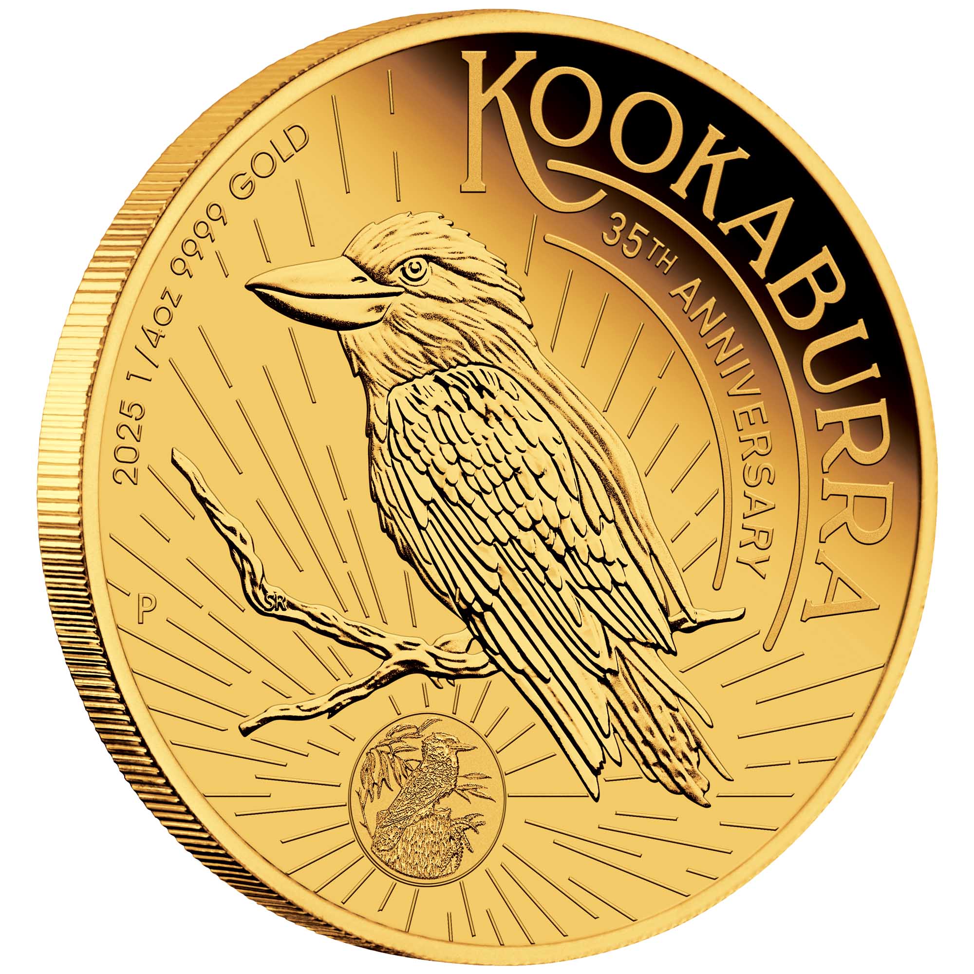 01 Australian Kookaburra 2025 1 4oz Gold Proof Coin On Edge HighRes