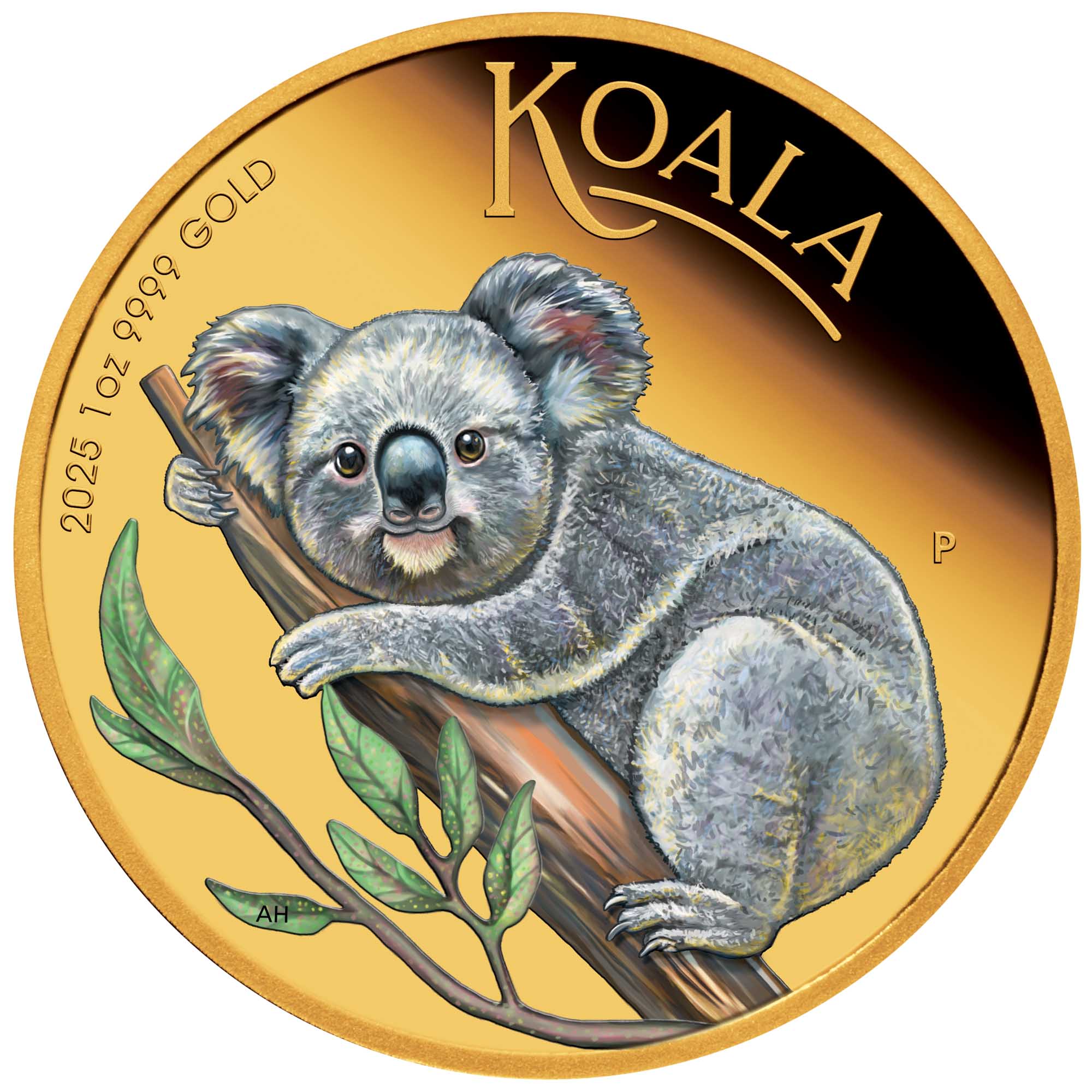 07 2025 Australian Koala 1oz Gold Proof Coloured Coin straight on HighRes