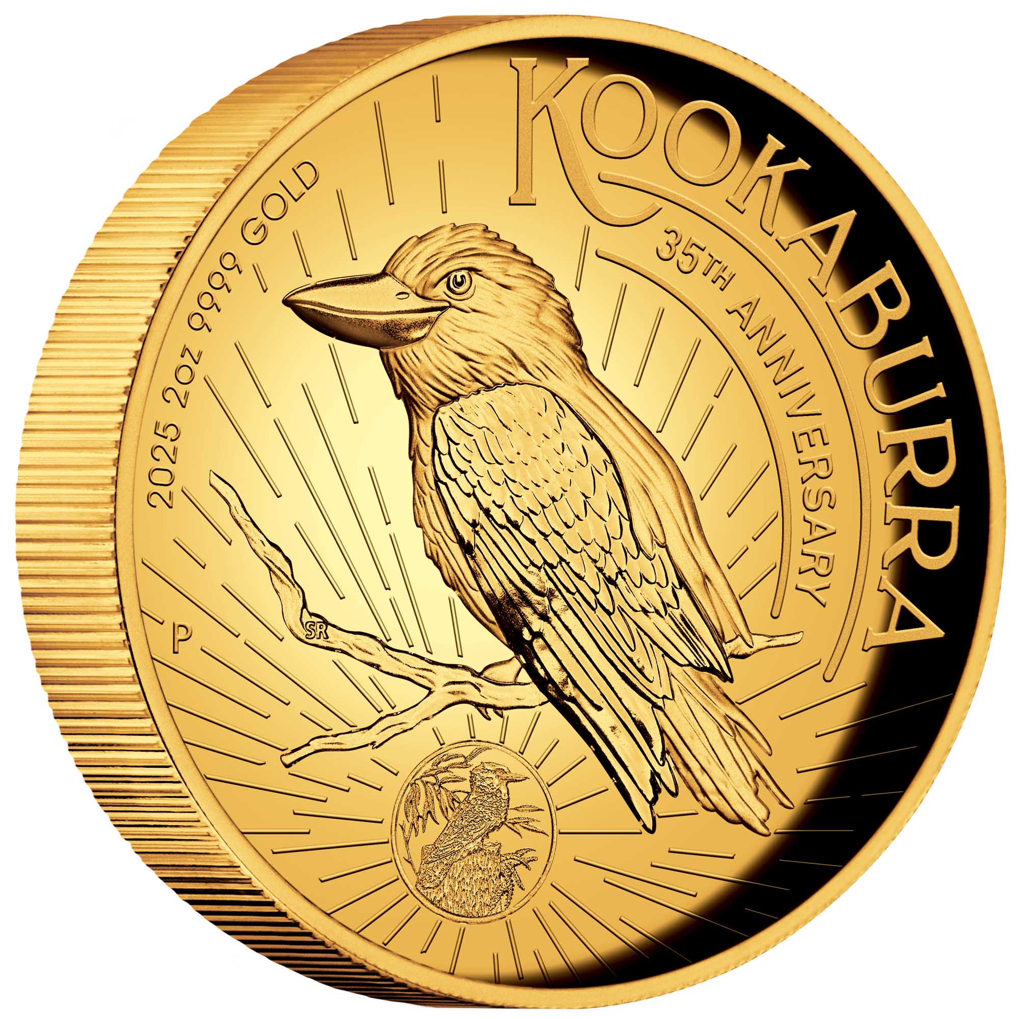 06 2025 Kookaburra 2oz Gold Proof HR Gilded Coin On Edge HighRes
