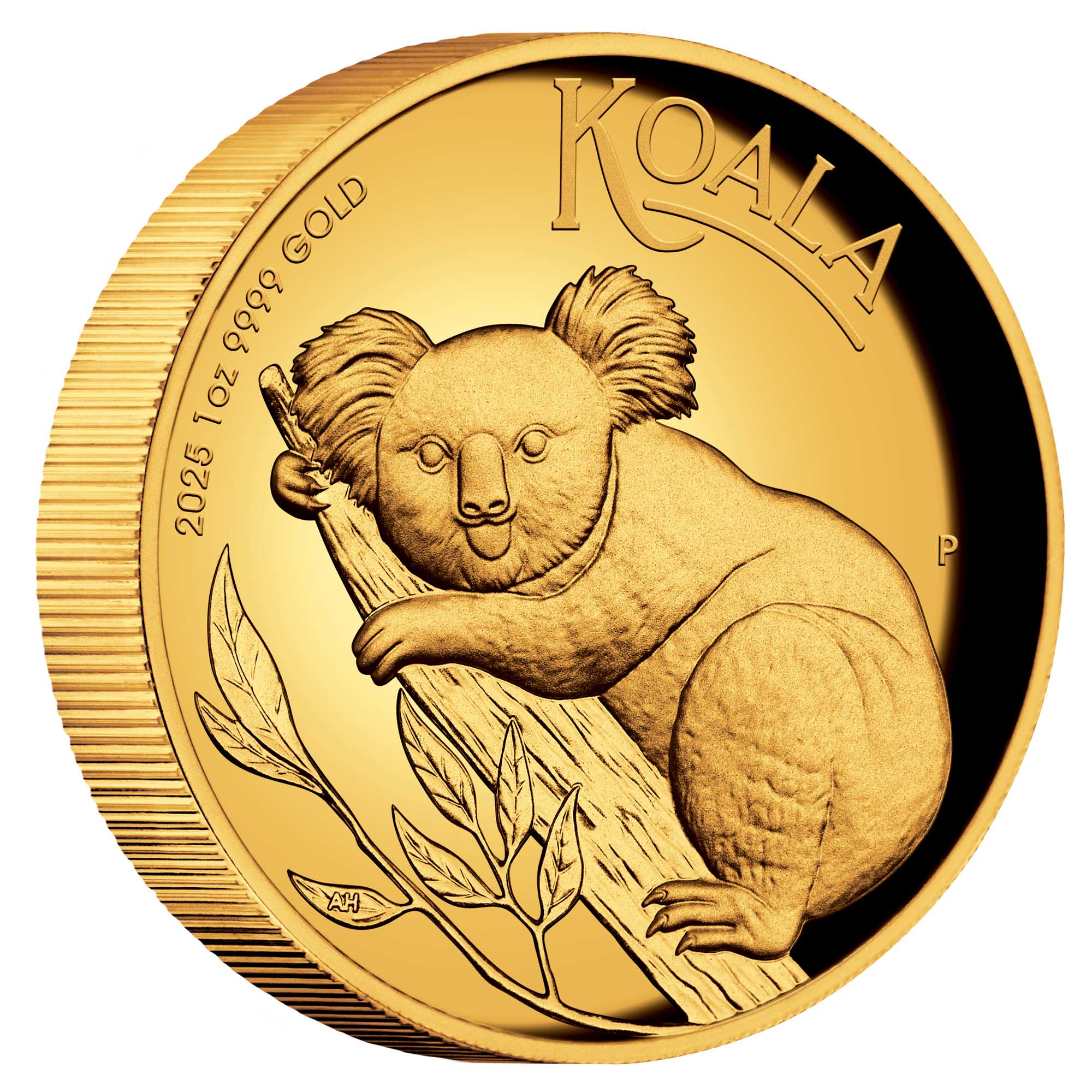 01 2025 Australian Koala 1oz Gold Proof High Relief Coin on edge HighRes