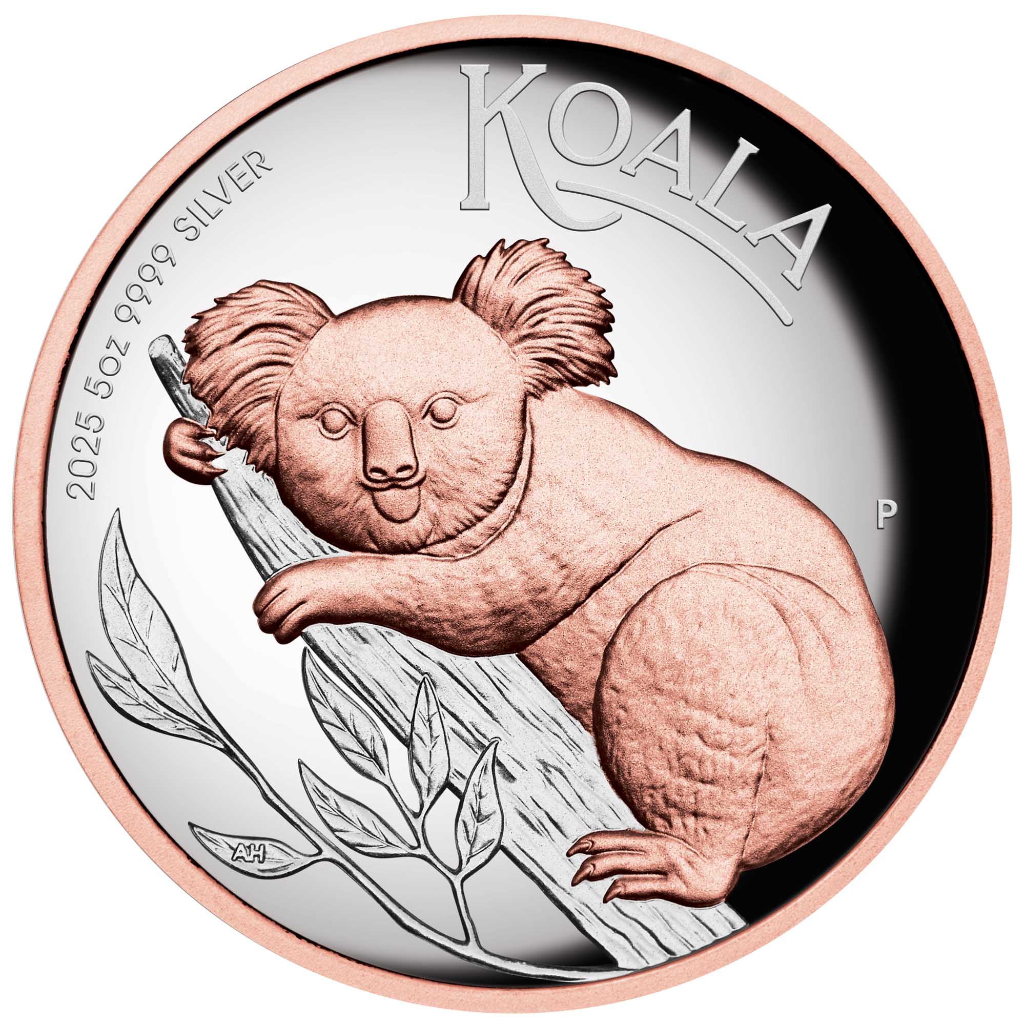 02 2025 Australian Koala 5oz Silver Proof High Relief Gilded Coin StraightOn HighRes