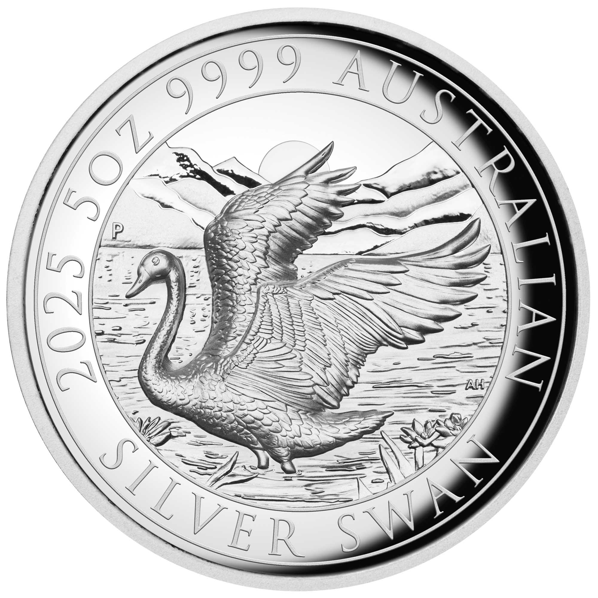 07 Australian Swan 2025 5oz Silver Proof HR Coin straight on HighRes