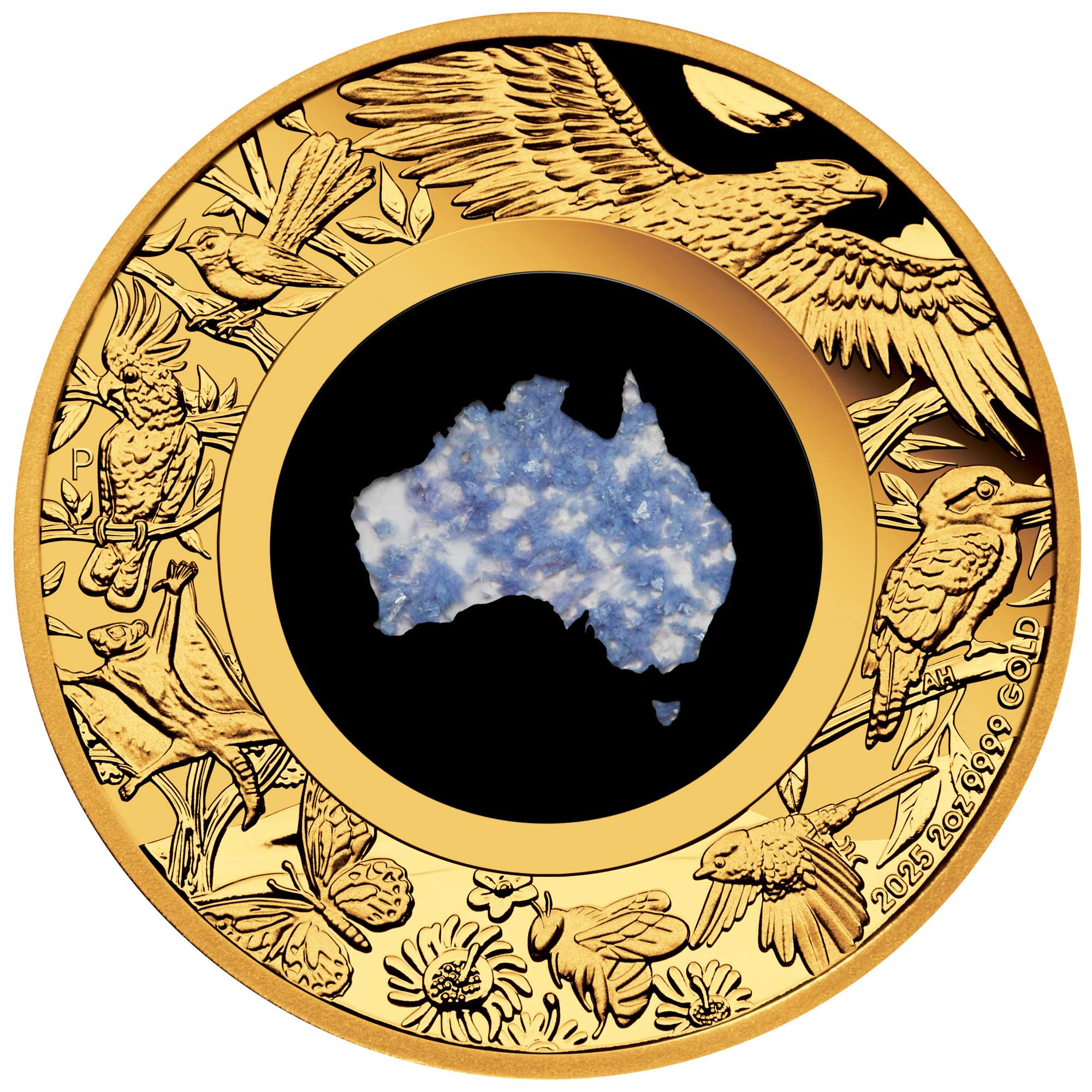 07 Great Southern Land 2025 2oz Gold Proof  Blue Lepidolite  Coin Straight On HighRes