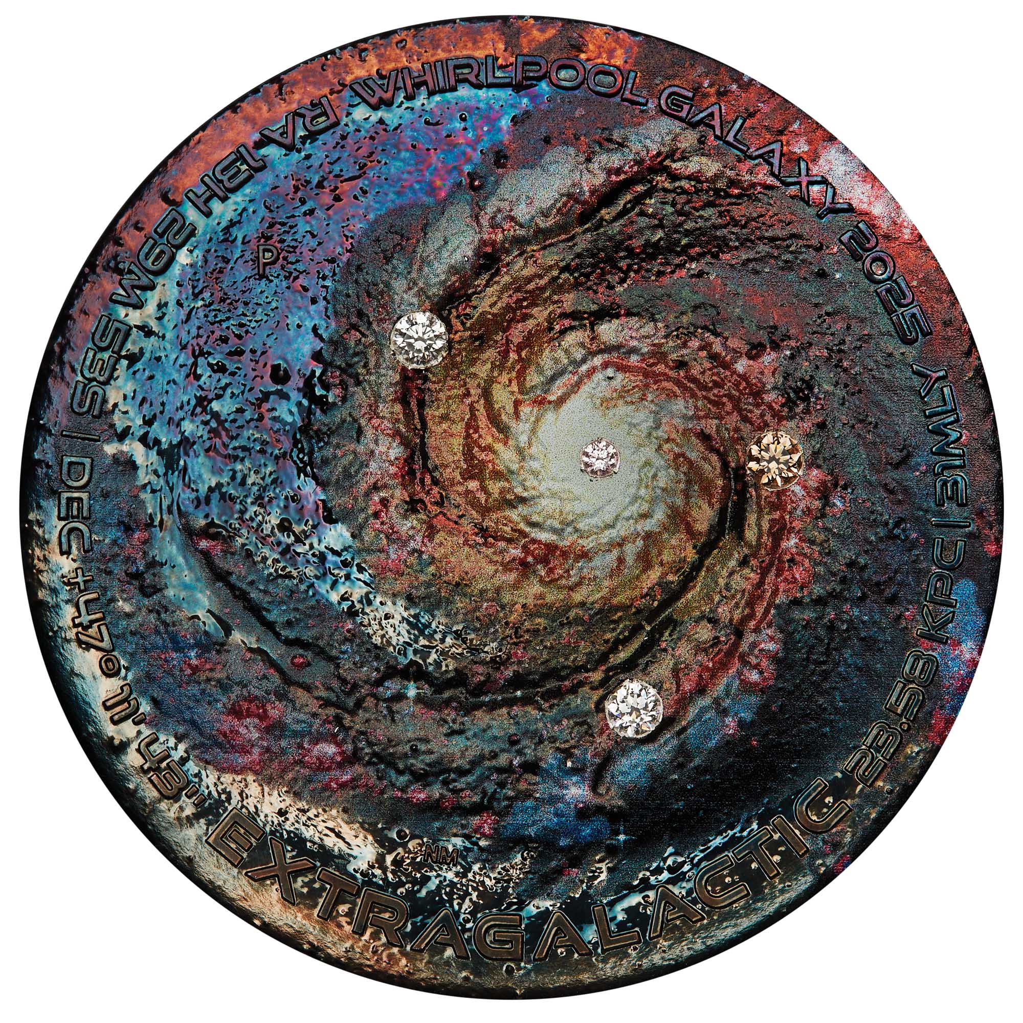 02 Extragalactic 2025 5oz Silver Patina Coloured Coin straight on HighRes