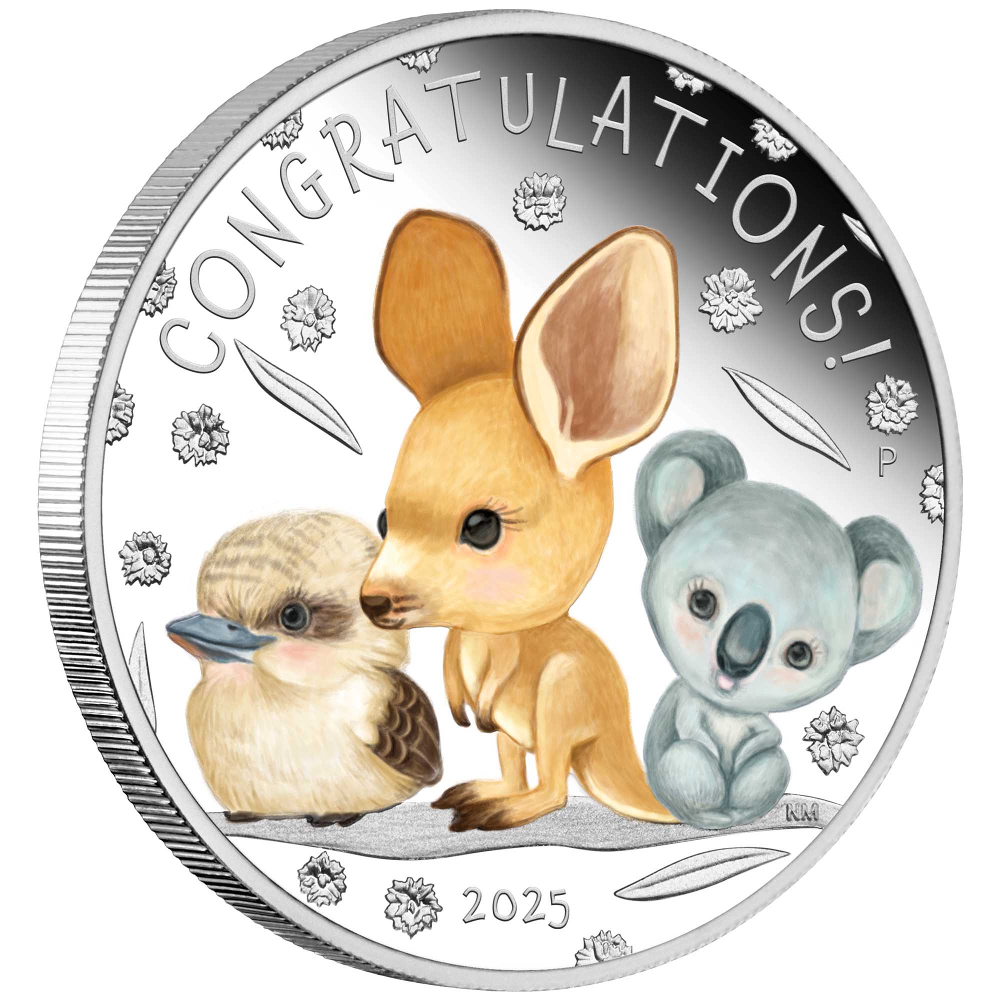 01 2025 Newborn 1 2oz Silver Proof Coloured Coin Obverse On Edge HighRes