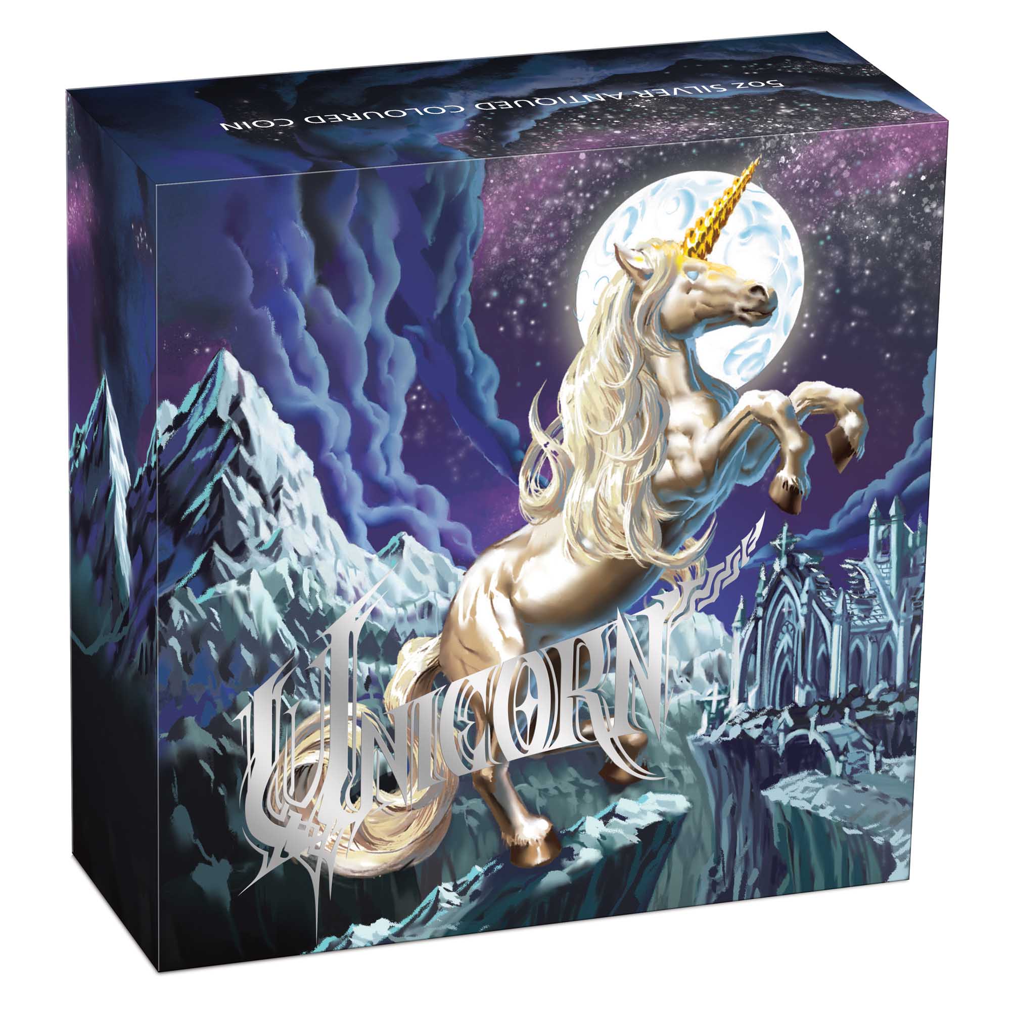 05 Mythical Creature Unicorn 2025 5oz Silver Antiqued Coloured Coin In Shipper HighRes