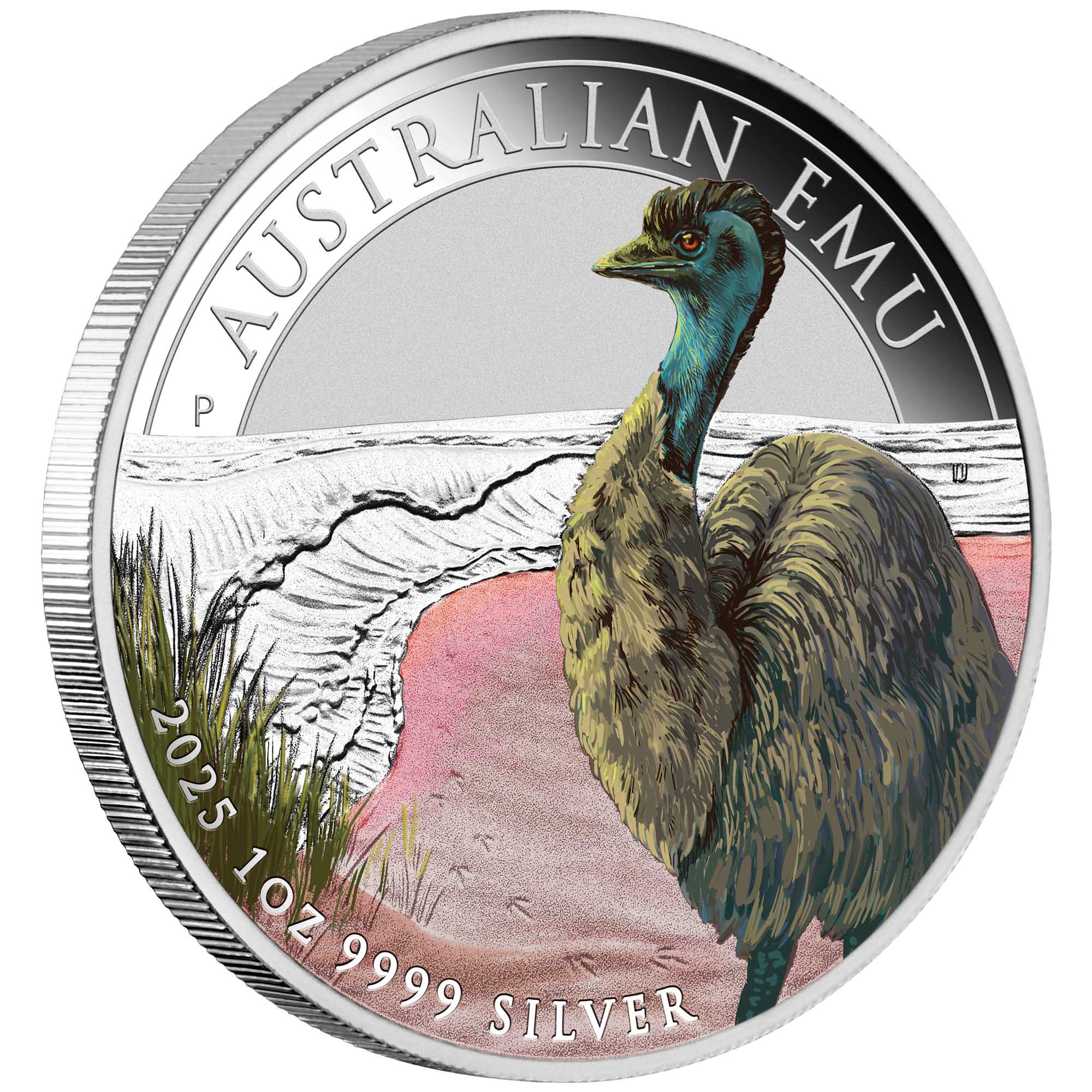 01 2025 Emu 1oz Silver Bullion Coloured Coin on edge HighRes