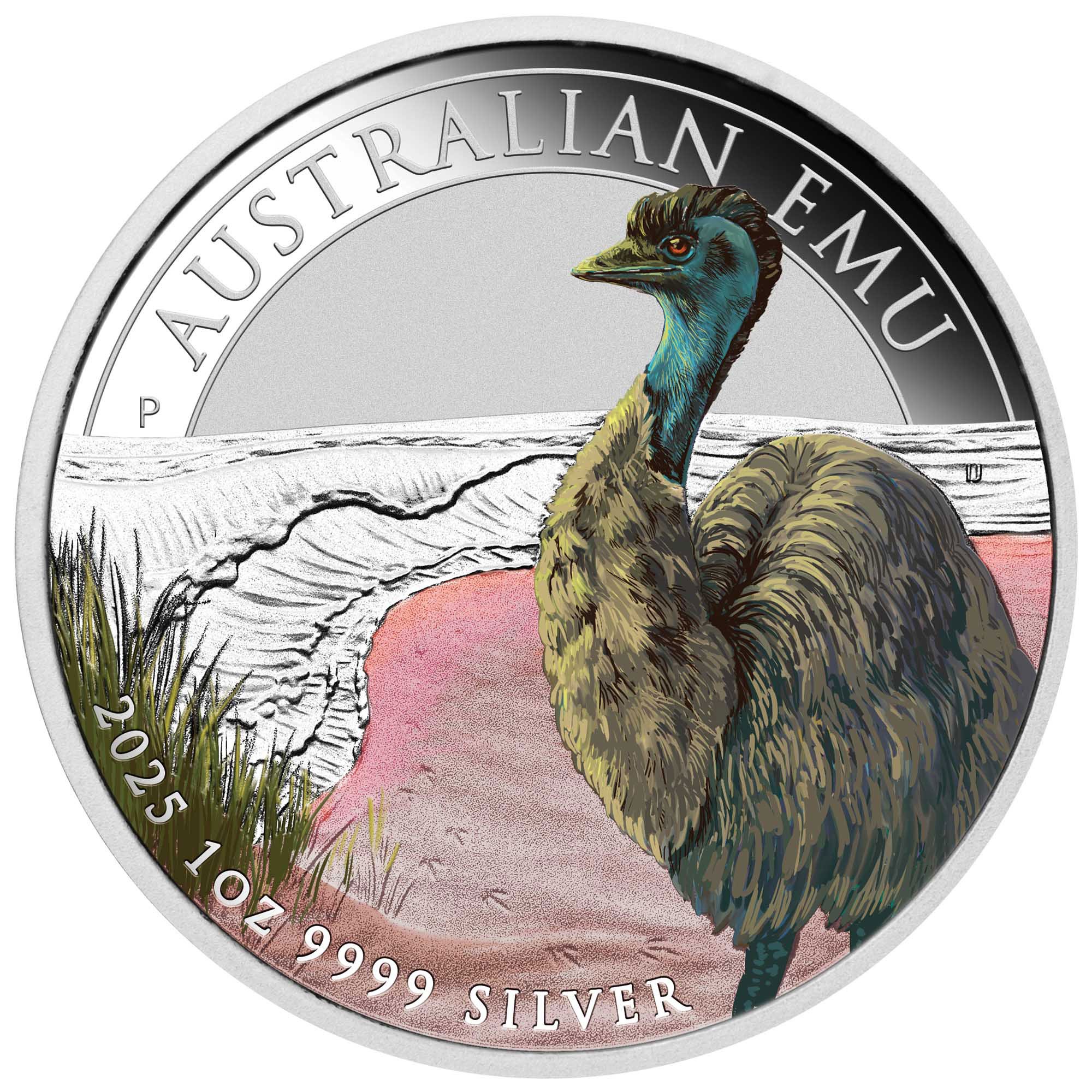 02 2025 Emu 1oz Silver Bullion Coloured Coin straight on HighRes