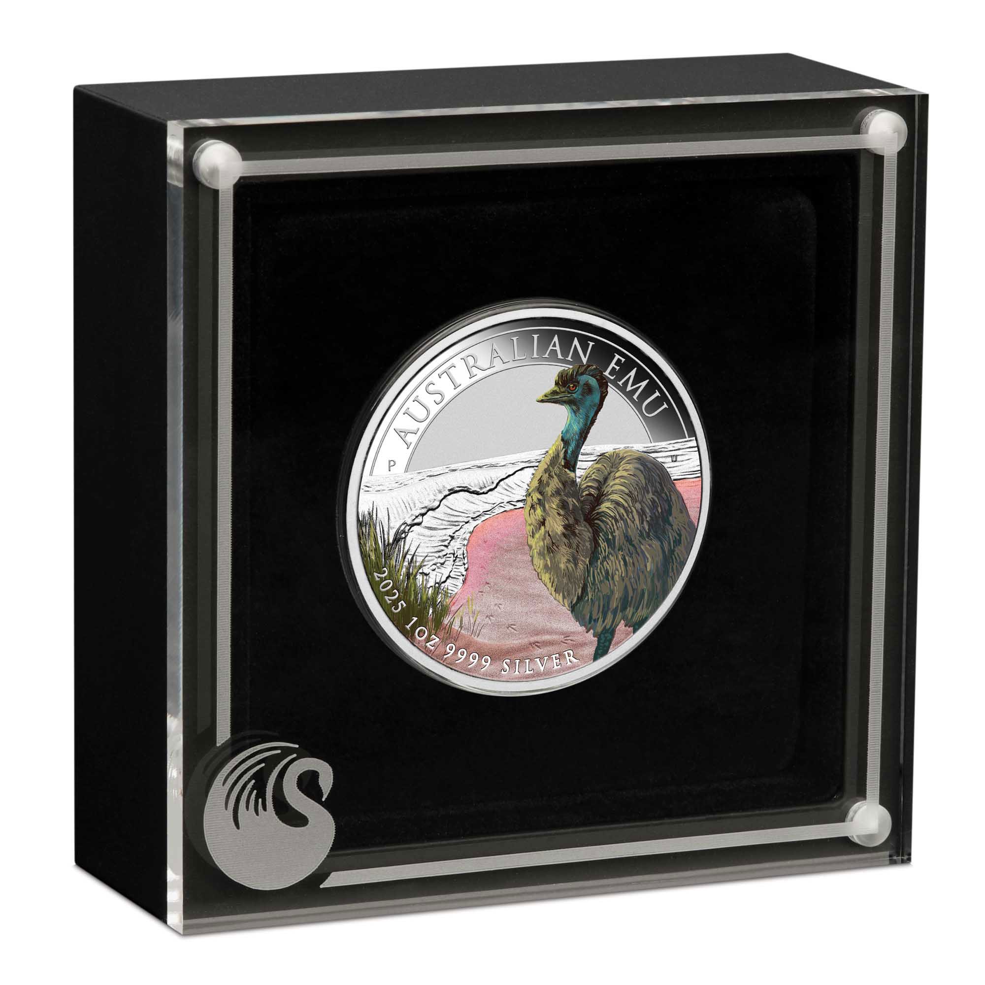 04 2025 Emu 1oz Silver Bullion Coloured Coin in case HighRes