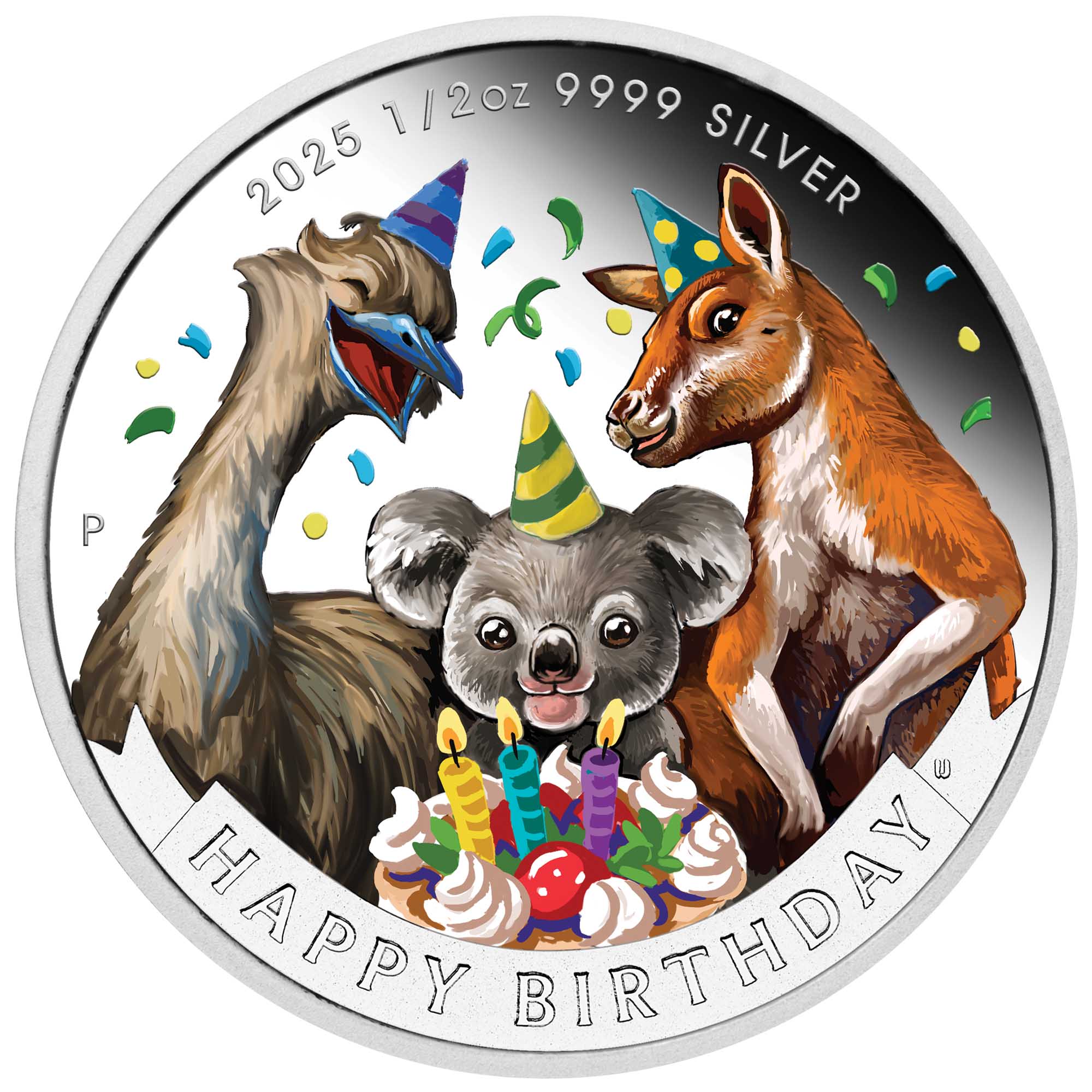02 2025 Happy Birthday 1 2oz Silver Proof Coloured Coin In Card StraightOn HighRes