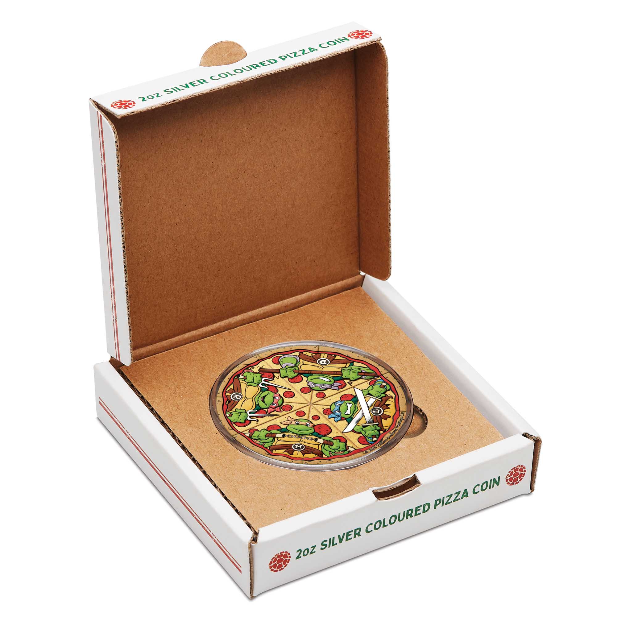 04 Teenage Mutant Ninja Turtles Pizza 2oz Silver Coloured Coin incase open HighRes