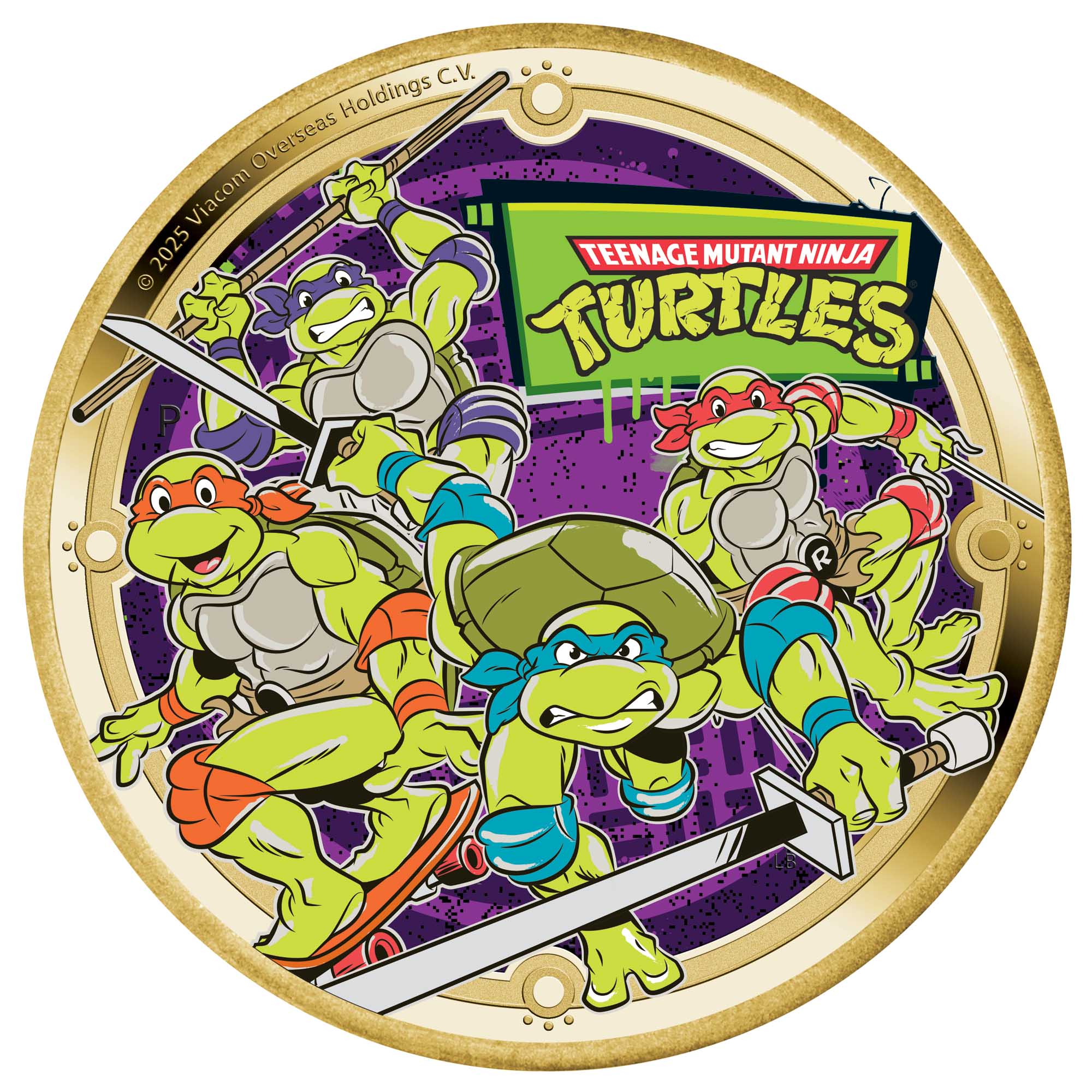 03 2025 TMNT Base Metal (Purple) Coloured Coin in Card straight on HighRes