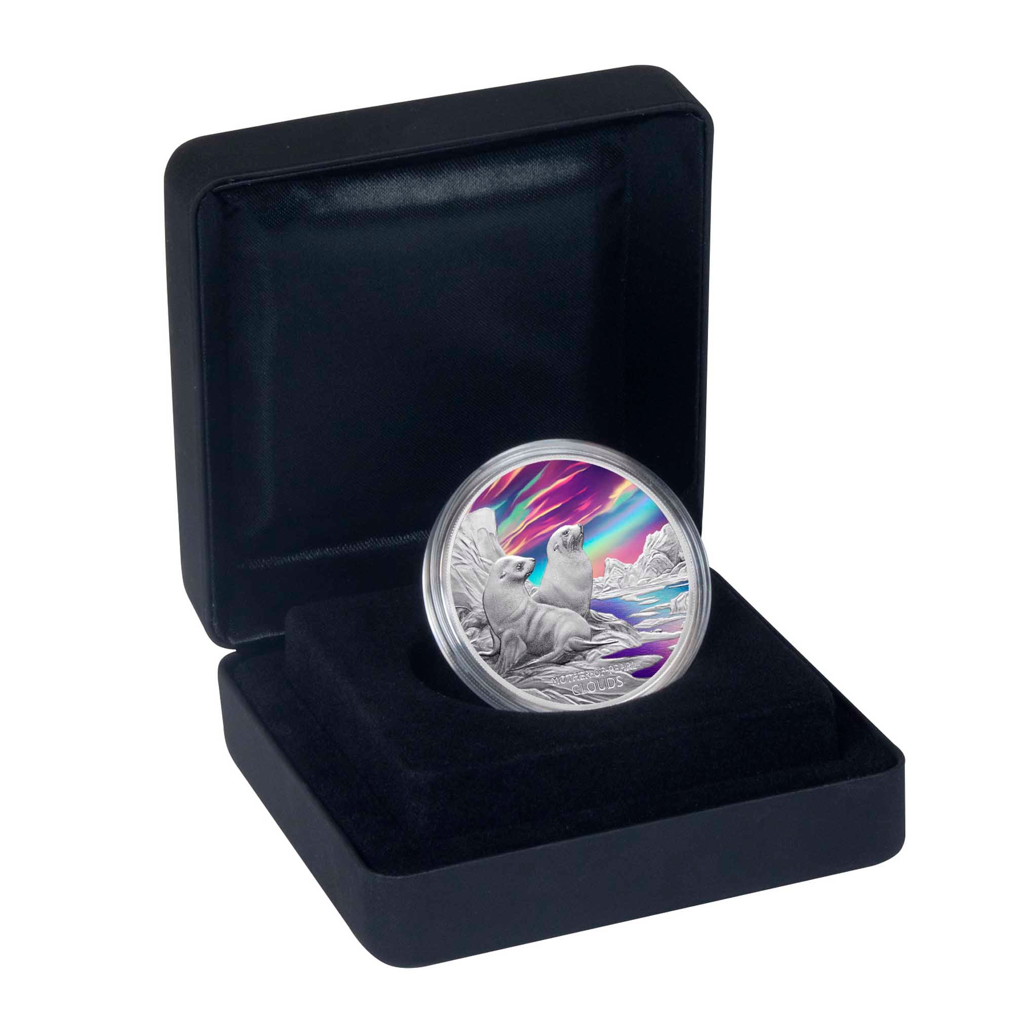 4 25V30AAA Mother of Pearl Clouds 2025 1oz Silver Proof Coloured Coin InCase