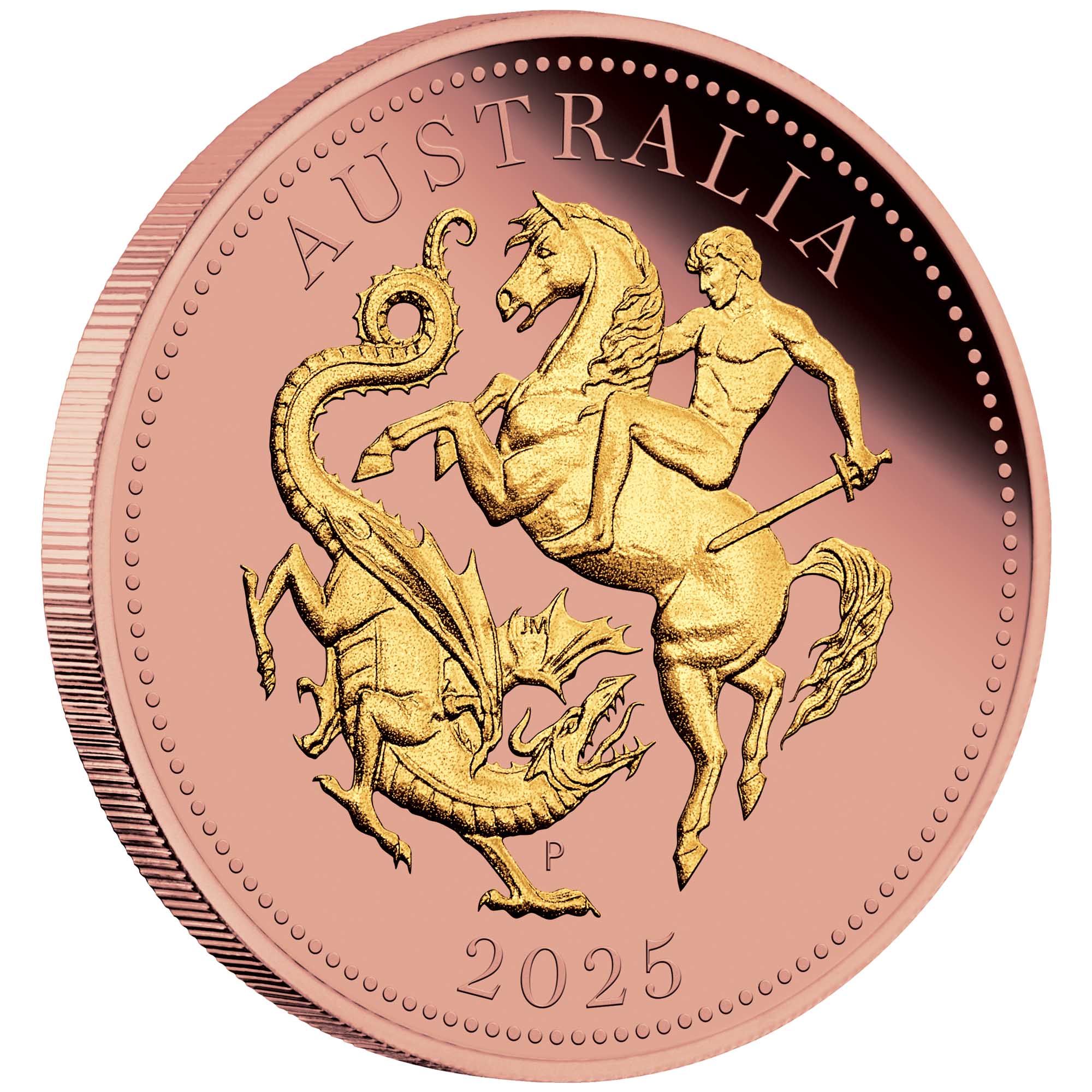 10 Australian Five Sovereign 2025 Gold Proof Reverse Gilded Coin On Edge HighRes