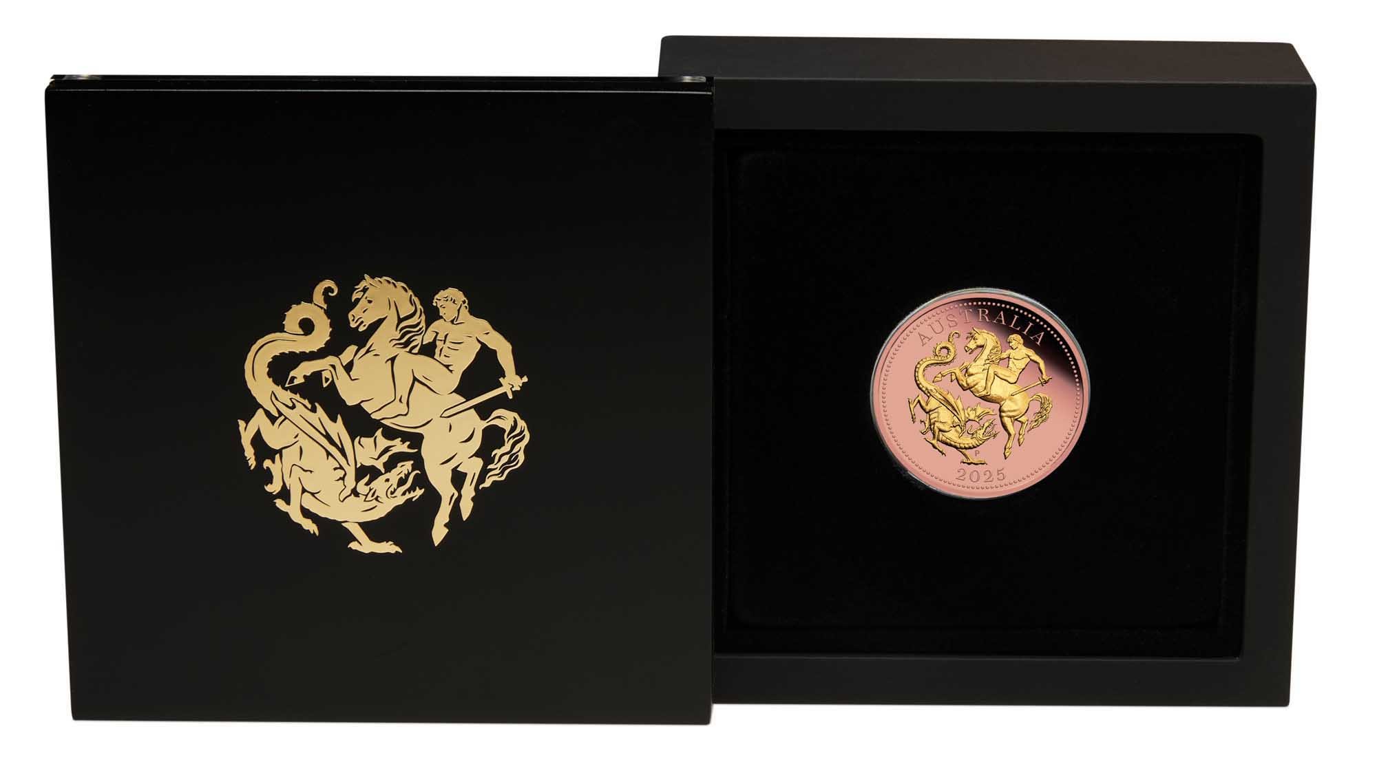 15 Australian Five Sovereign 2025 Gold Proof Reverse Gilded Coin In Case CROPPED