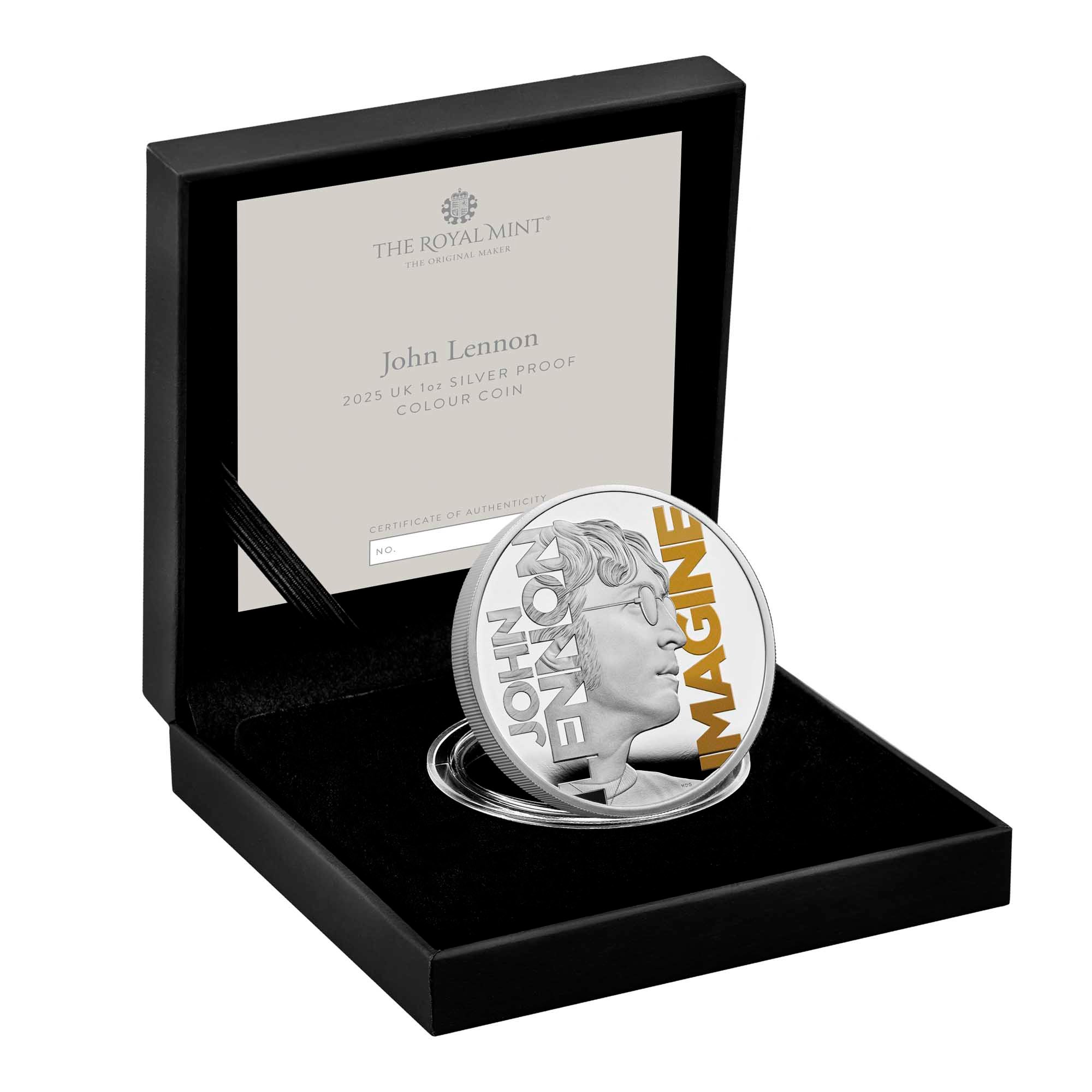 04 John Lennon 2025 UK 1oz Silver Proof Colour Coin Case Right