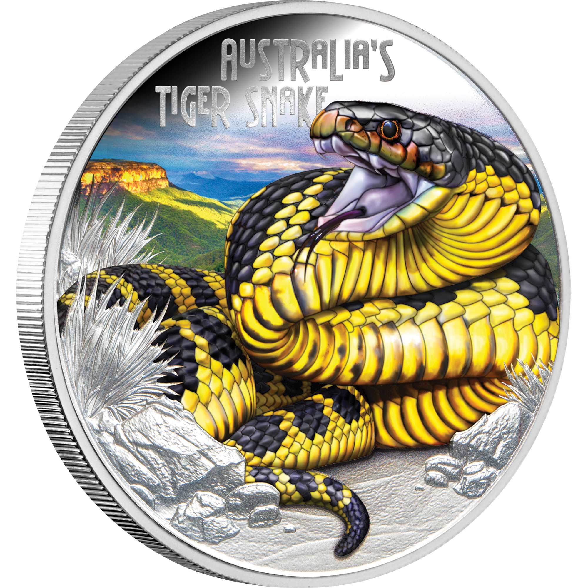 01 40440 DEADLY & DANGEROUS 2025 $1 TIGER SNAKE 1OZ SILVER PROOF COIN Rev Left