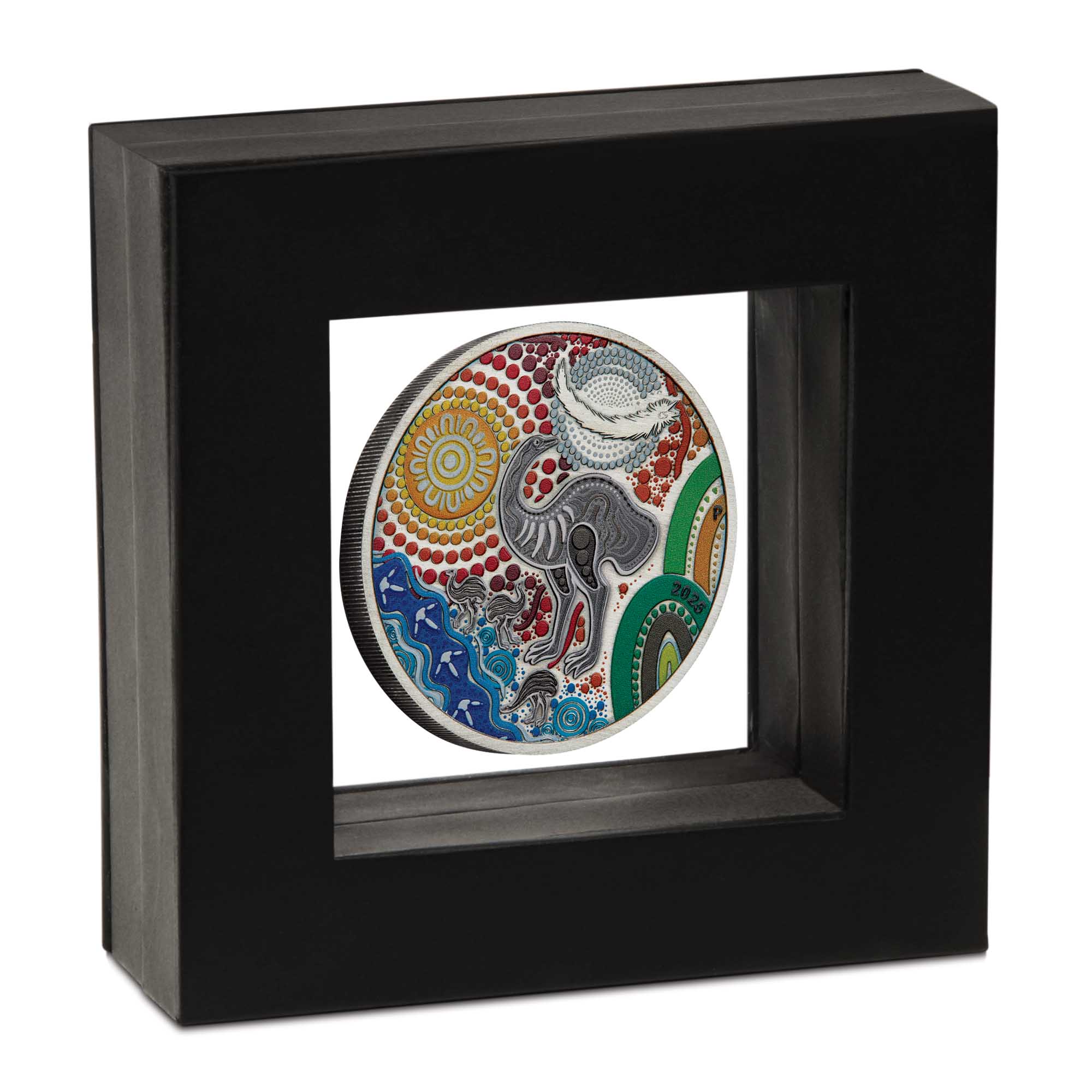 04 Indigenous Emu 2025 2oz Silver Antiqued Coloured Coin in case HighRes