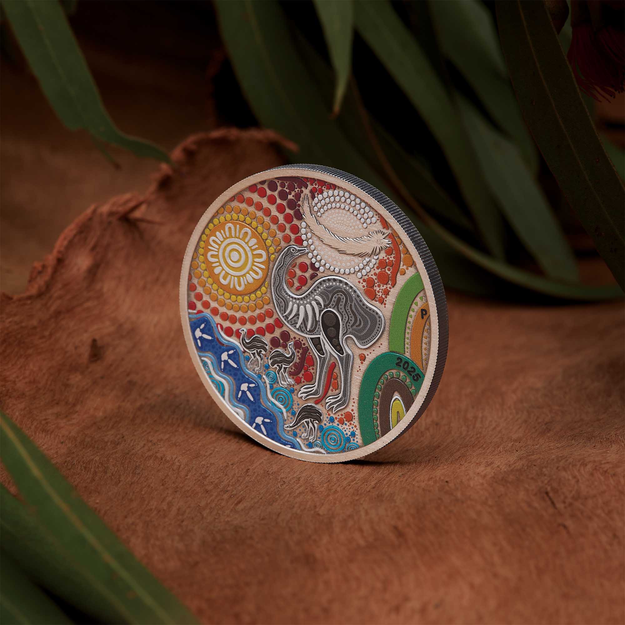 09 Indigenous Emu 2025 2oz Silver Antiqued Coloured Coin Mood 2 HighRes