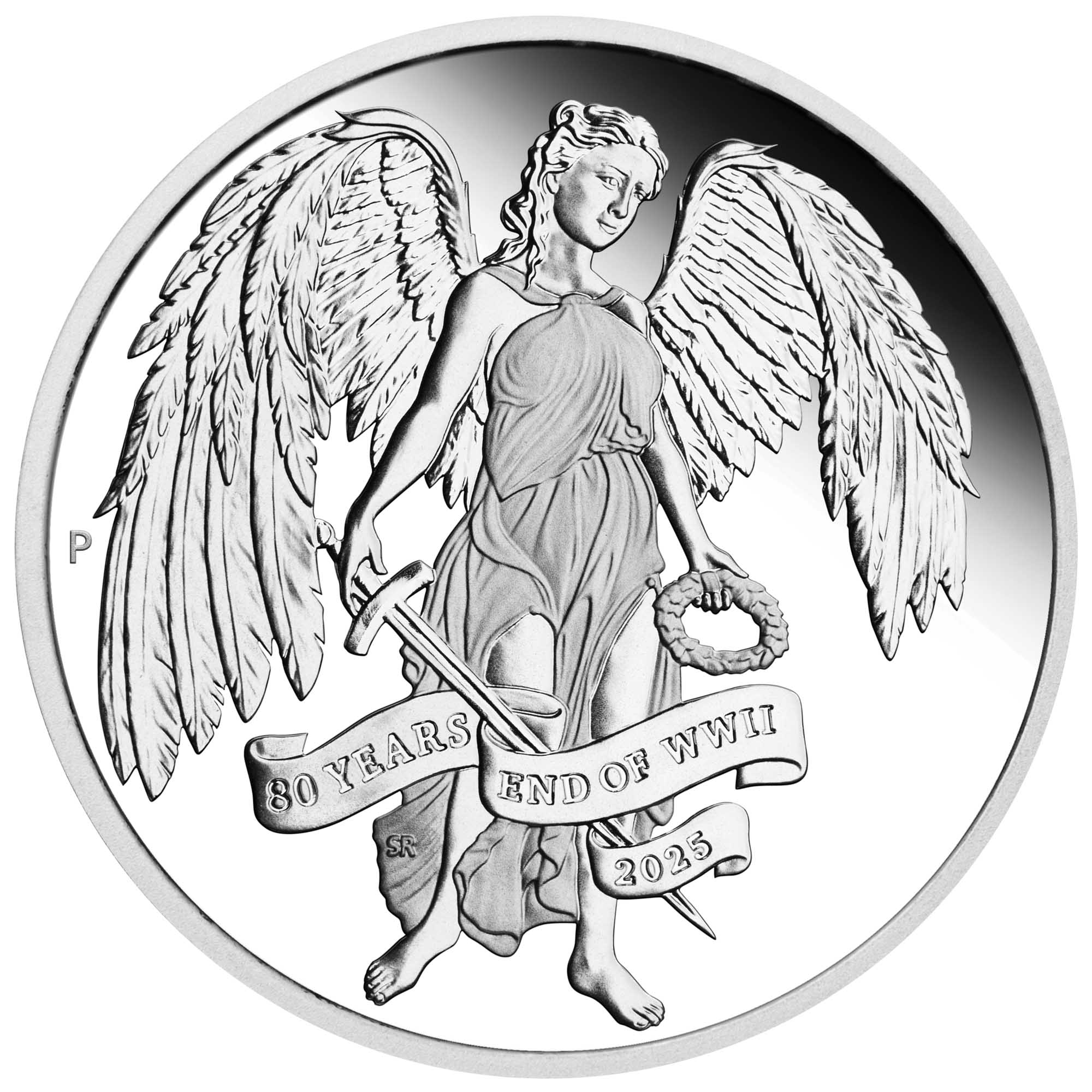 02 80th Anniversary End Of WWII Winged Victory 2025 1oz Silver Proof Coin straight on HighRes