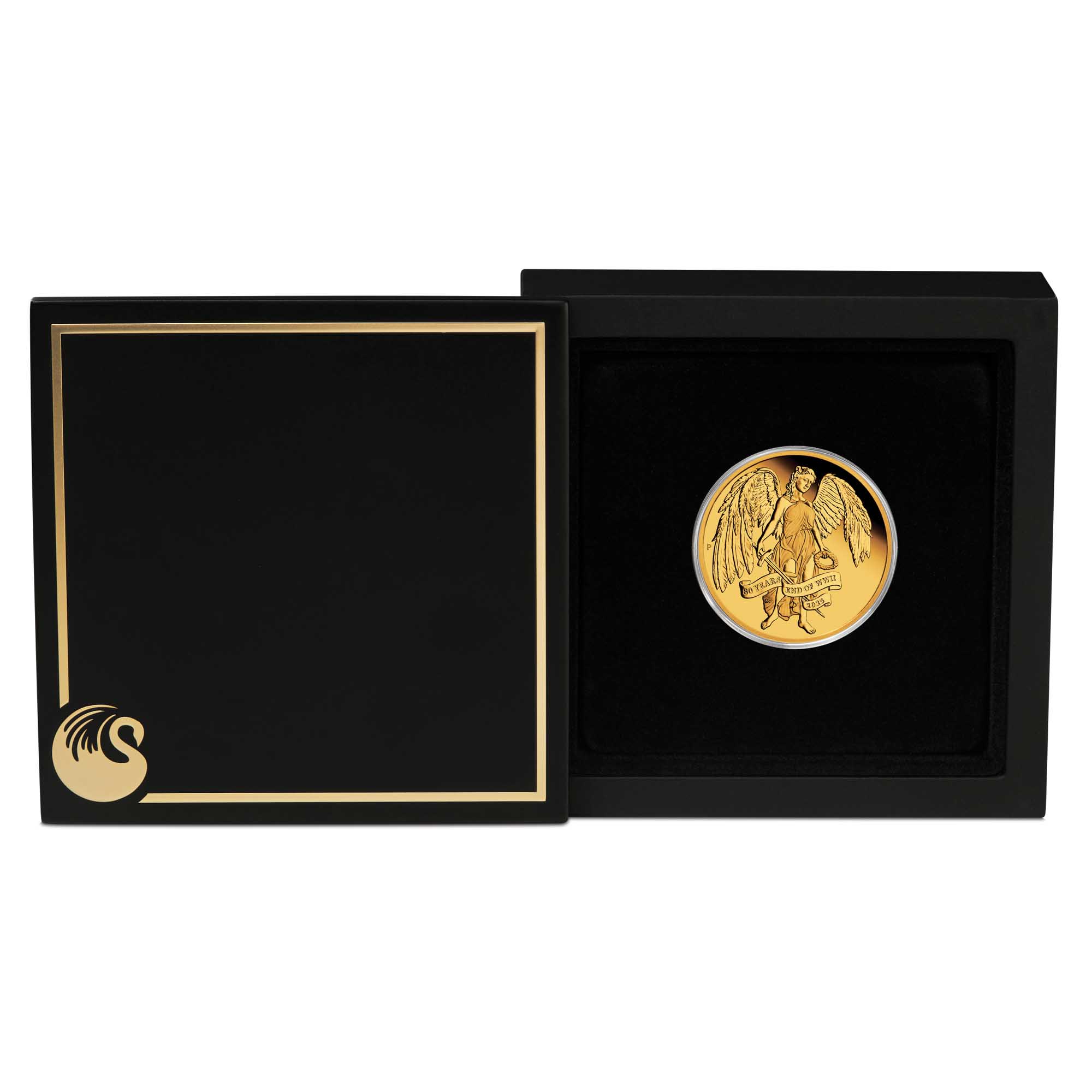 09 80th Anniversary End Of WWII Winged Victory 2025 1oz Gold Proof Coin in case HighRes