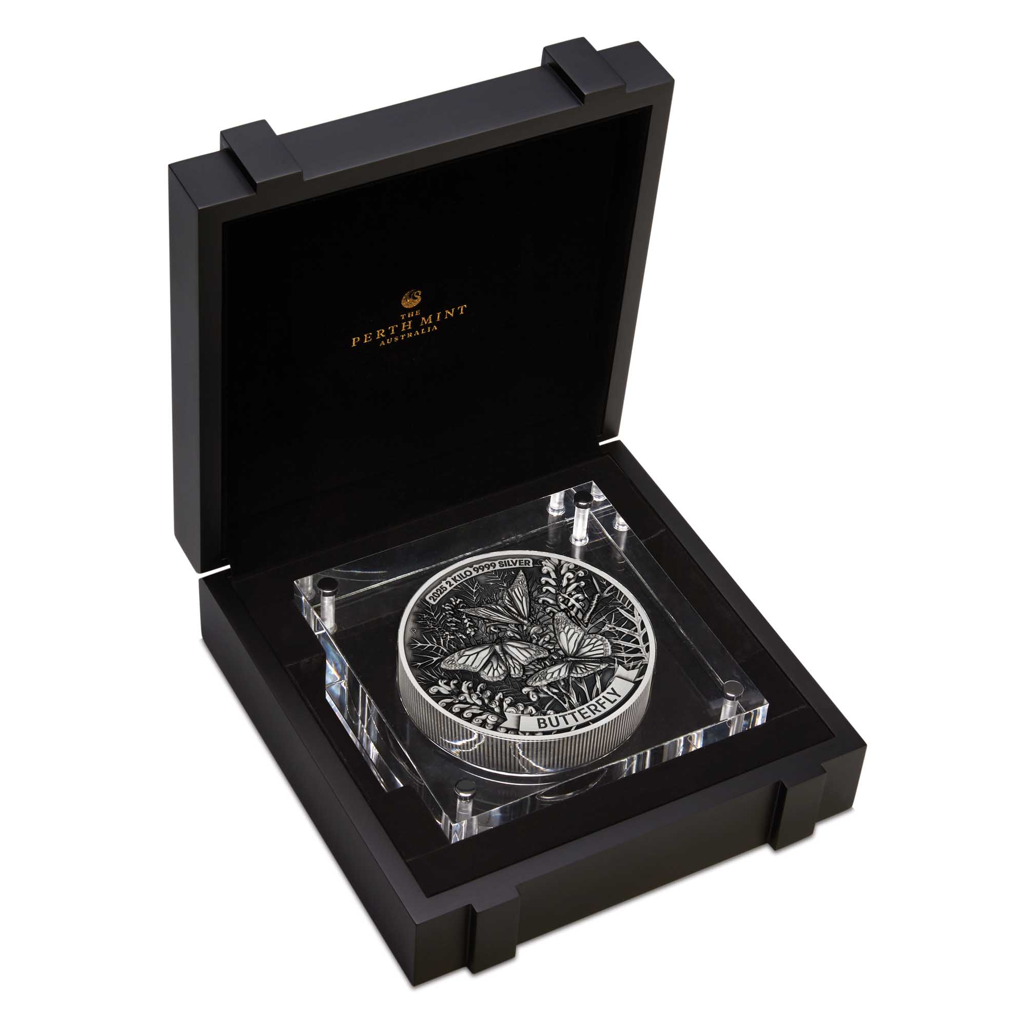 06 Butterfly 2025 2kilo Silver Antiqued Coin in case HighRes