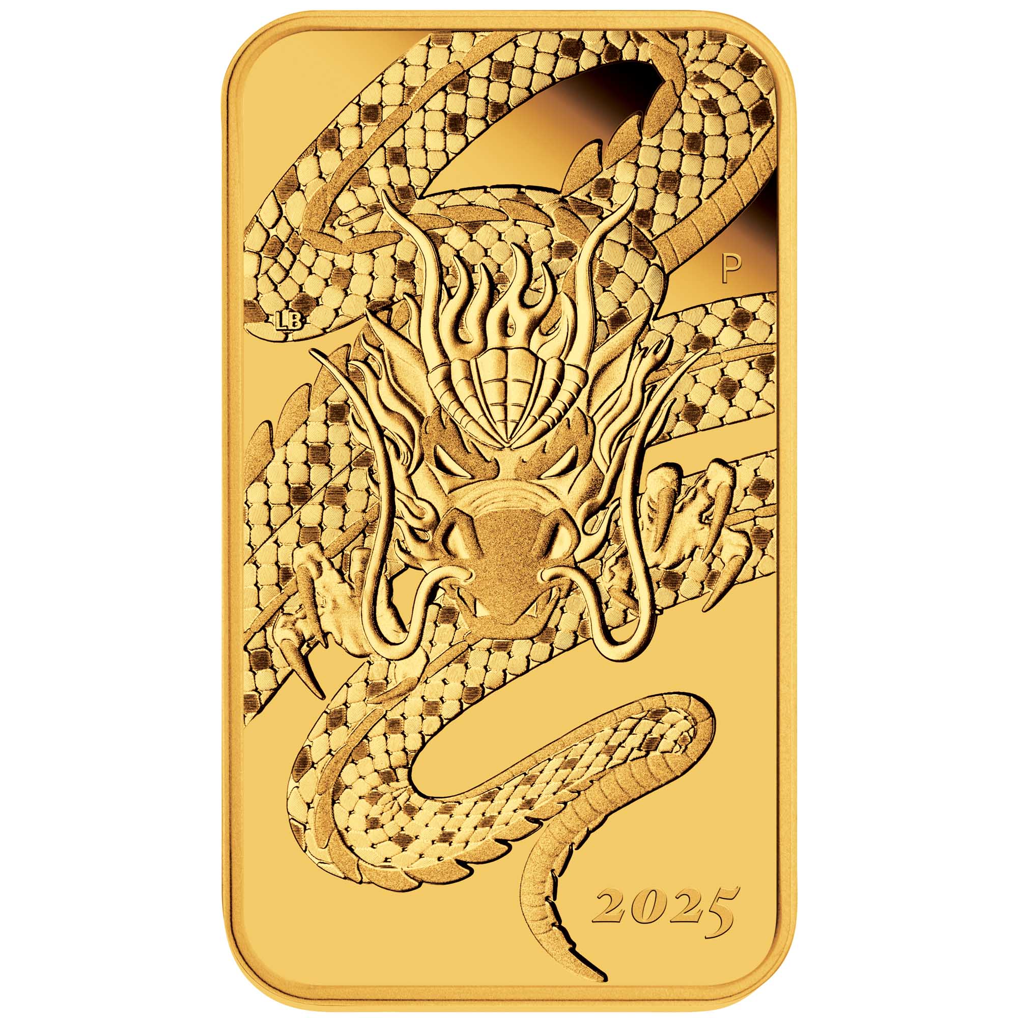 07 2025 Dragon 1oz Gold Proof Rectangular Coin straight on HighRes