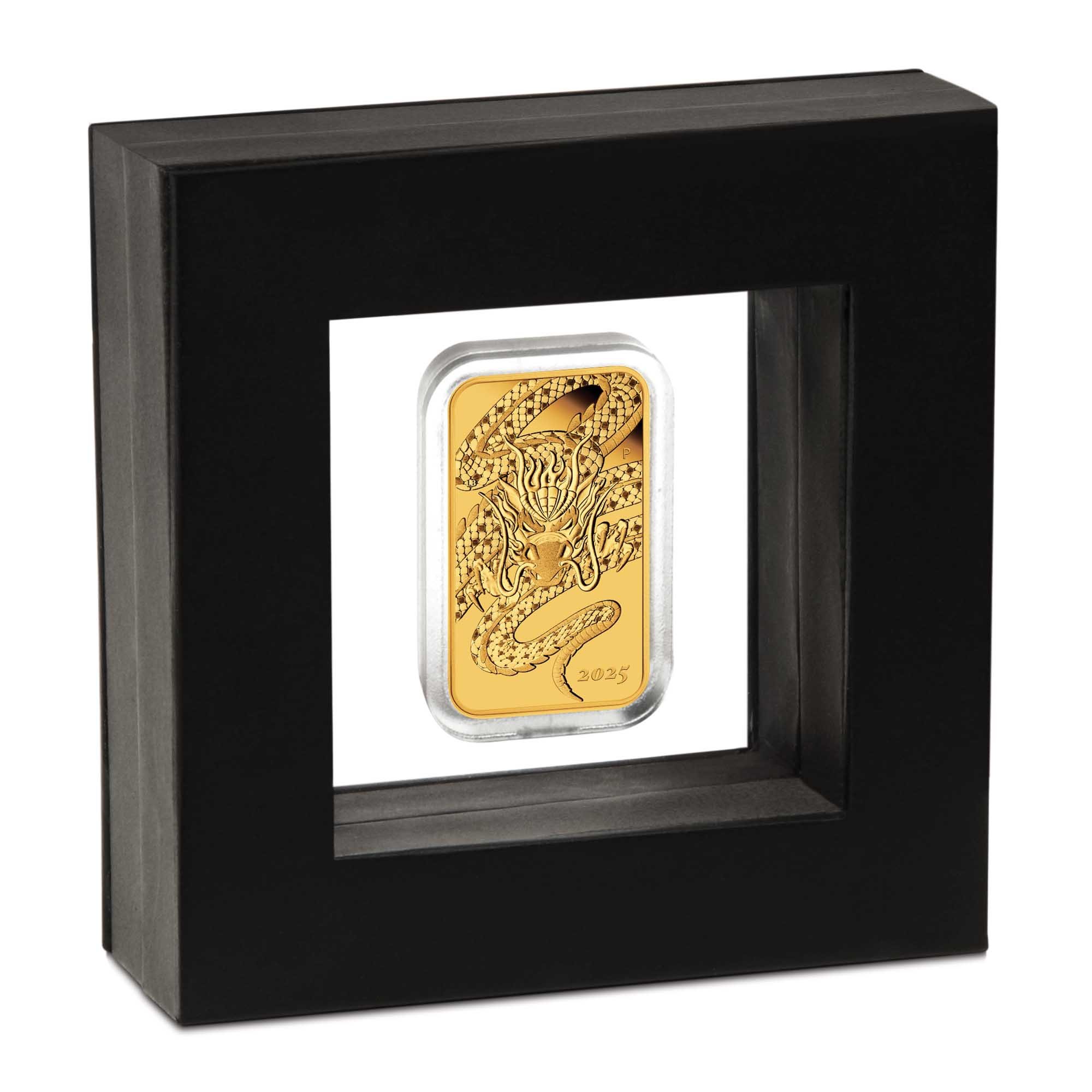 09 2025 Dragon 1oz Gold Proof Rectangular Coin in Case HighRes