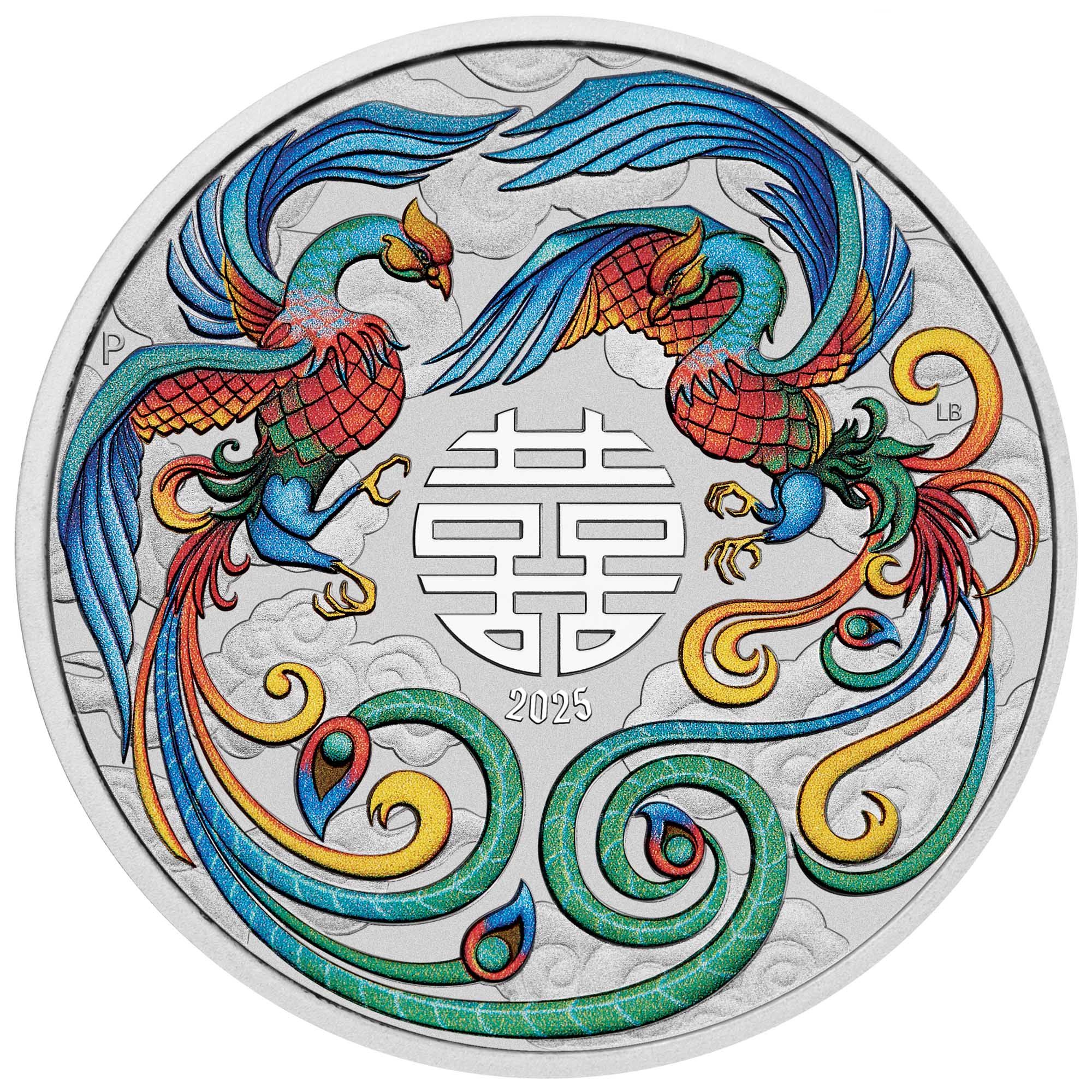 05 2025 Double Phoenix 1oz Silver Vivid Coloured Coin in Card straight on HighRes