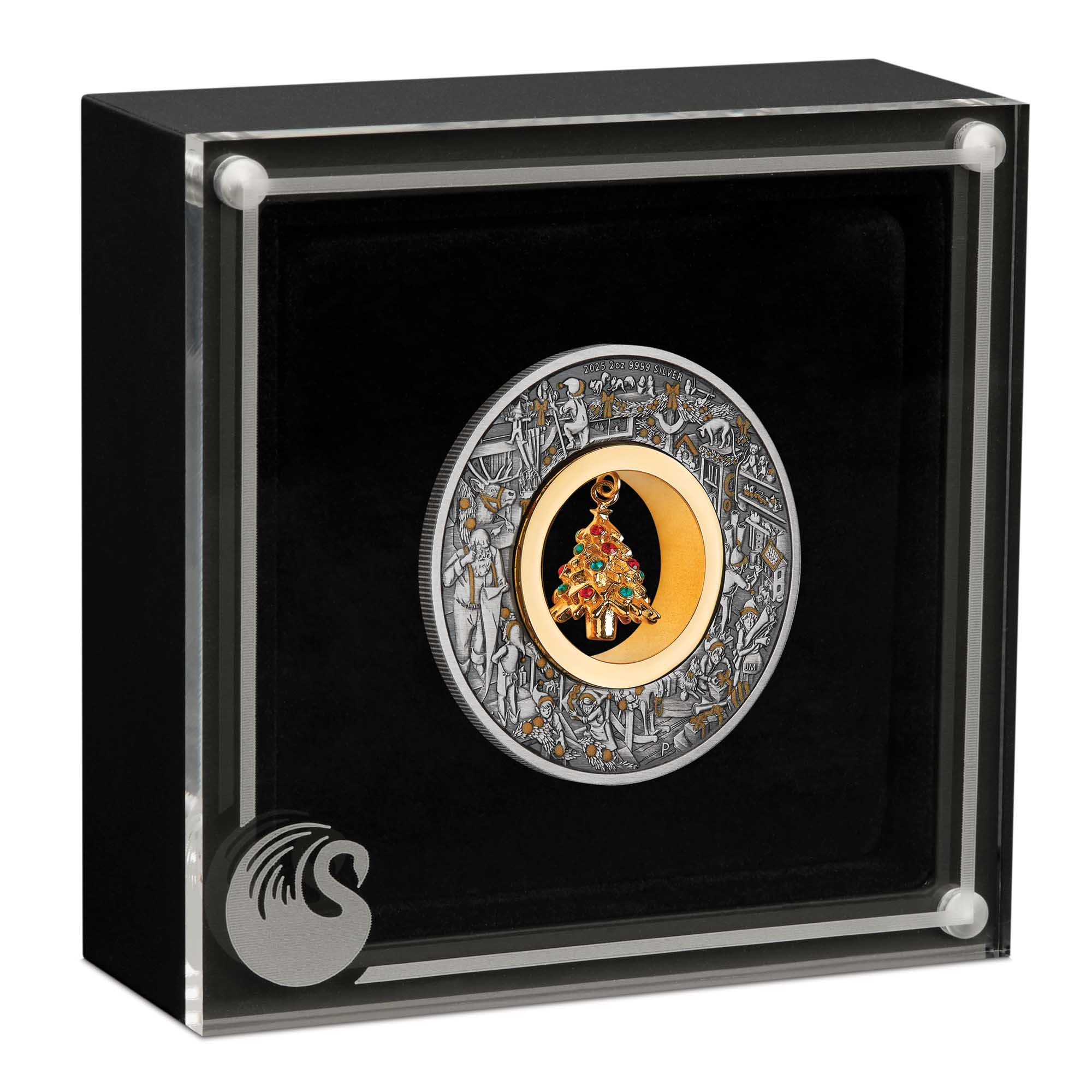 04 Santa’s Workshop 2025 2oz Silver Antiqued Coloured Coin in case HighRes