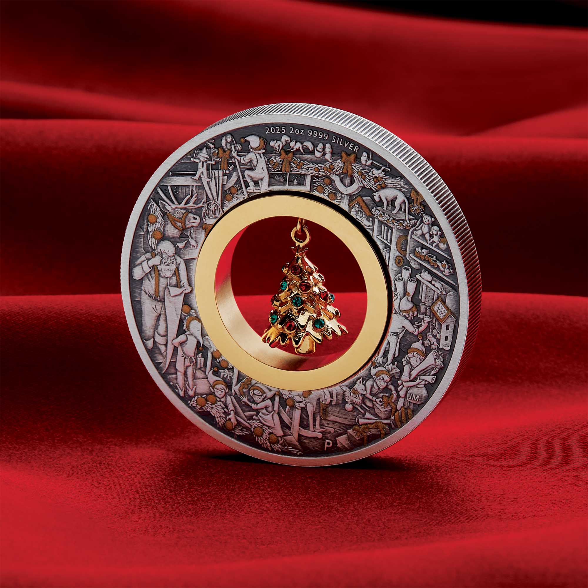 07 Santa’s Workshop 2025 2oz Silver Antiqued Coloured Coin Mood 2 HighRes   Copy