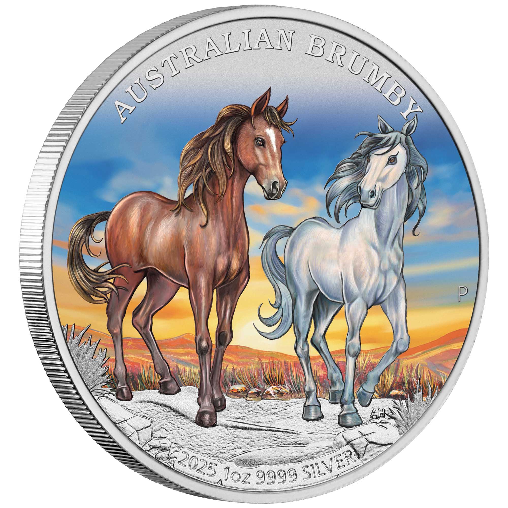 04 2025 Australian Brumby 1oz Silver Bullion Coloured Coin on edge HighRes
