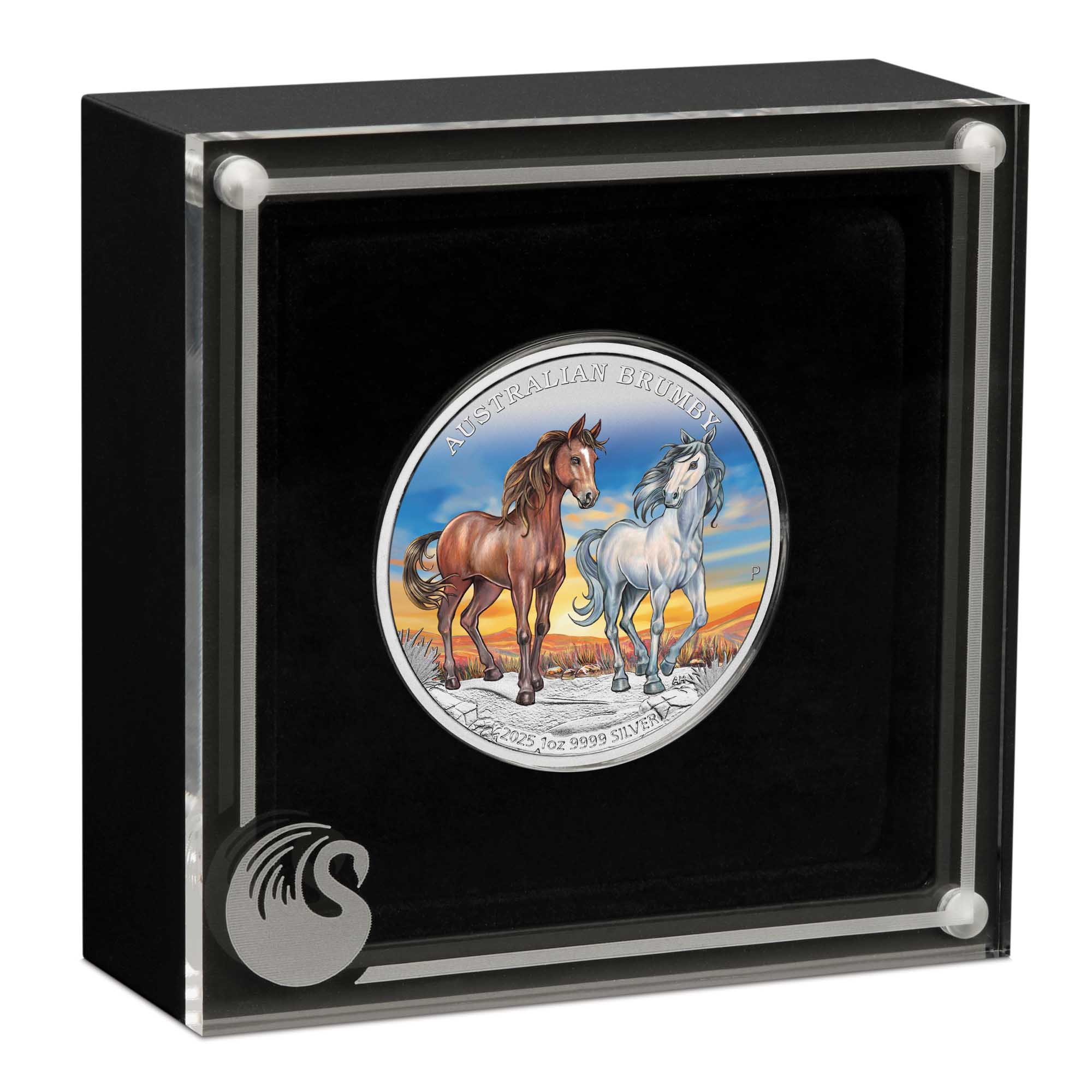06 2025 Australian Brumby 1oz Silver Bullion Coloured Coin in case HighRes