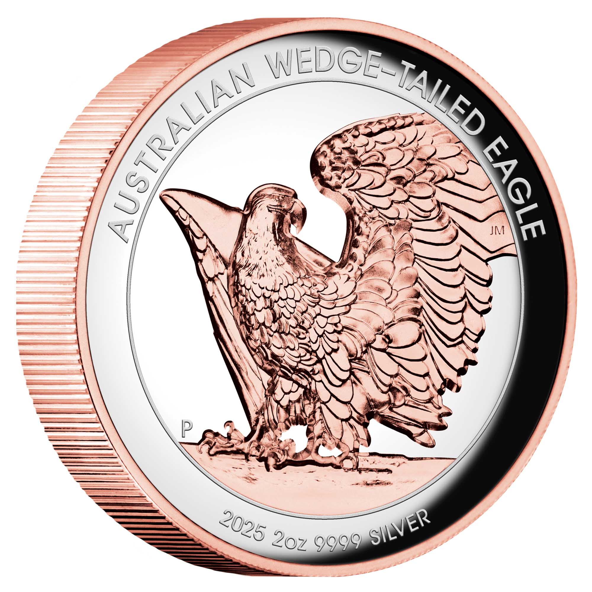 21 2025 Wedge Tailed Eagle 2oz Silver Proof Rose Gold Gilded Ultra High Relief Coin on edge HighRes
