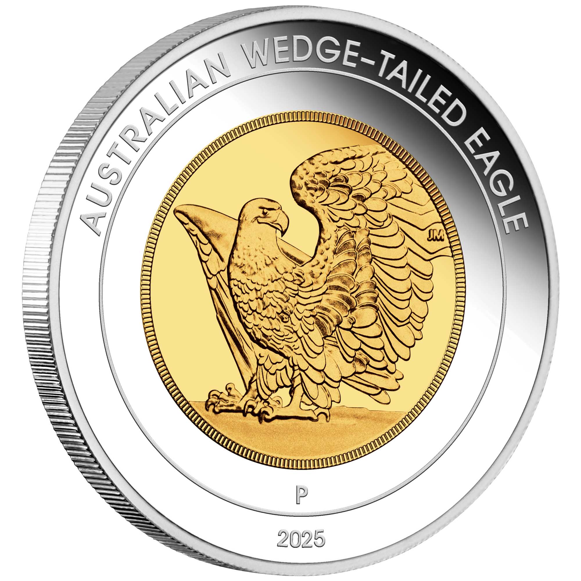 01 2025 Australian Wedge Tailed Eagle 1.5oz BiMetal Proof Gilded Coin OnEdge HighRes
