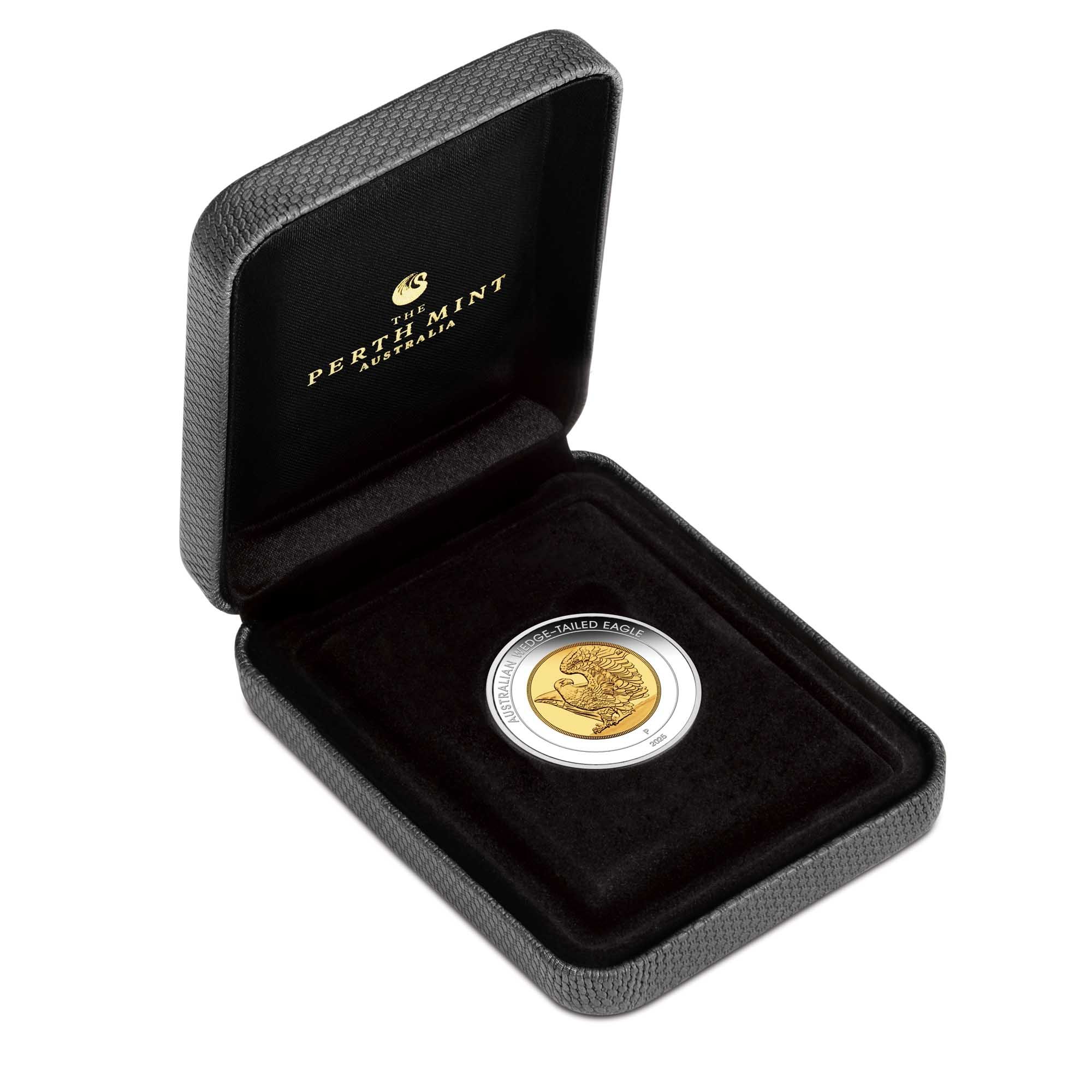 04 2025 Australian Wedge Tailed Eagle 1.5oz BiMetal Proof Gilded Coin InCase HighRes