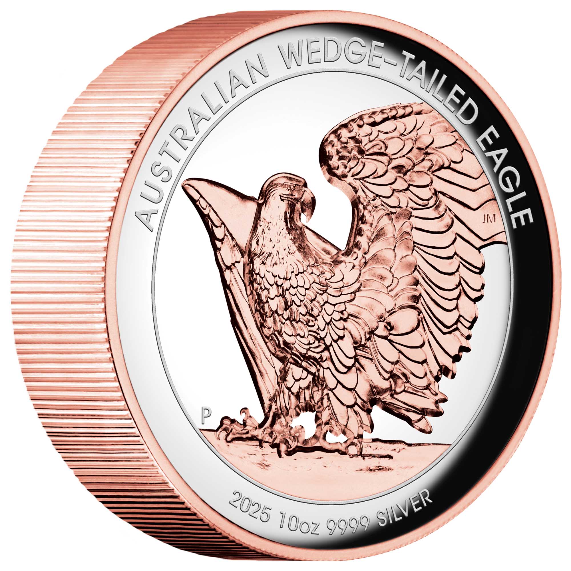 16 2025 Wedge Tailed Eagle 10oz Silver Proof Rose Gold Gilded Ultra High Relief Coin on edge HighRes