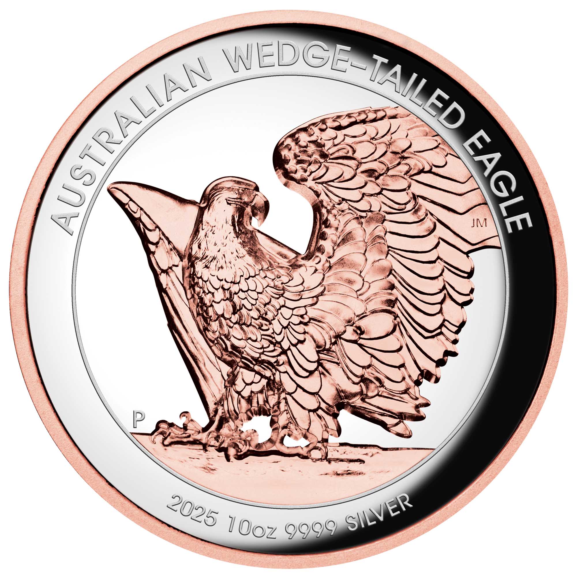 17 2025 Wedge Tailed Eagle 10oz Silver Proof Rose Gold Gilded Ultra High Relief Coin straight on HighRes