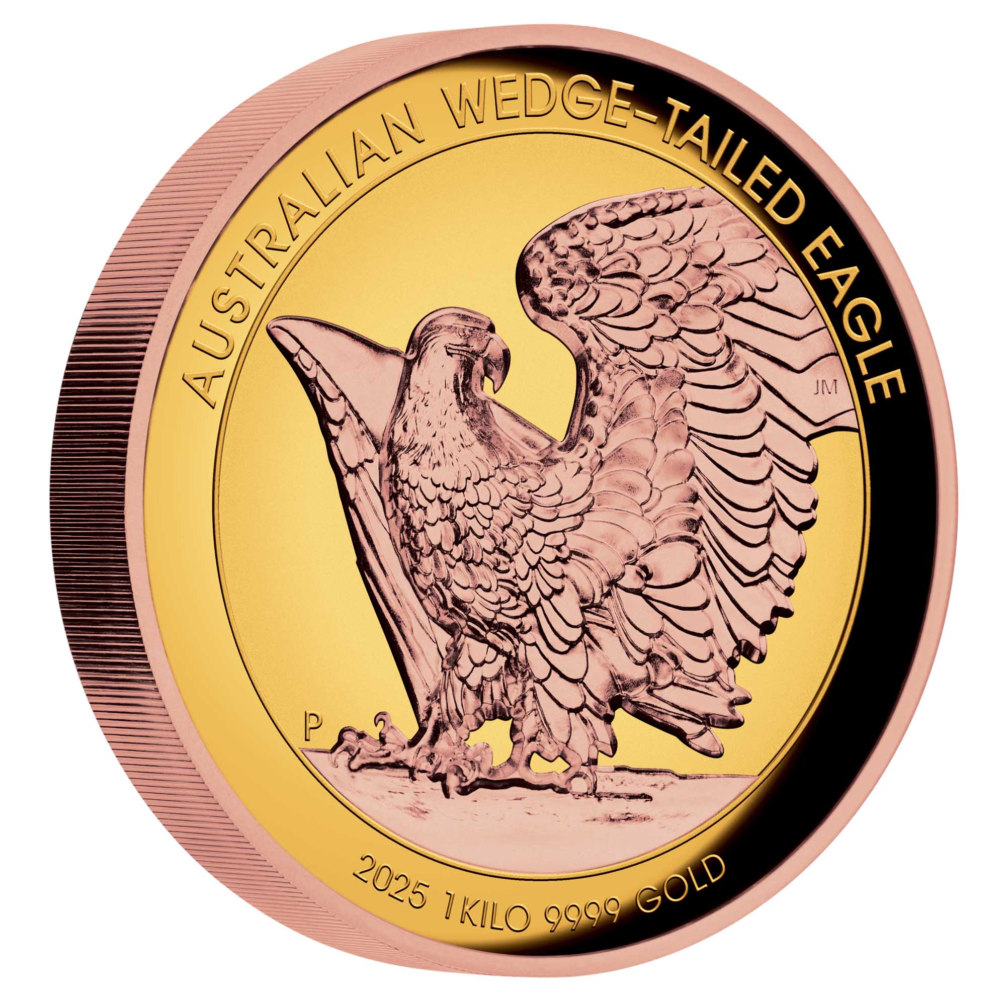 06 2025 Wedge Tailed Eagle 1kilo Yellow Gold Proof Rose Gold Gilded Ultra High Relief Coin on edge HighRes
