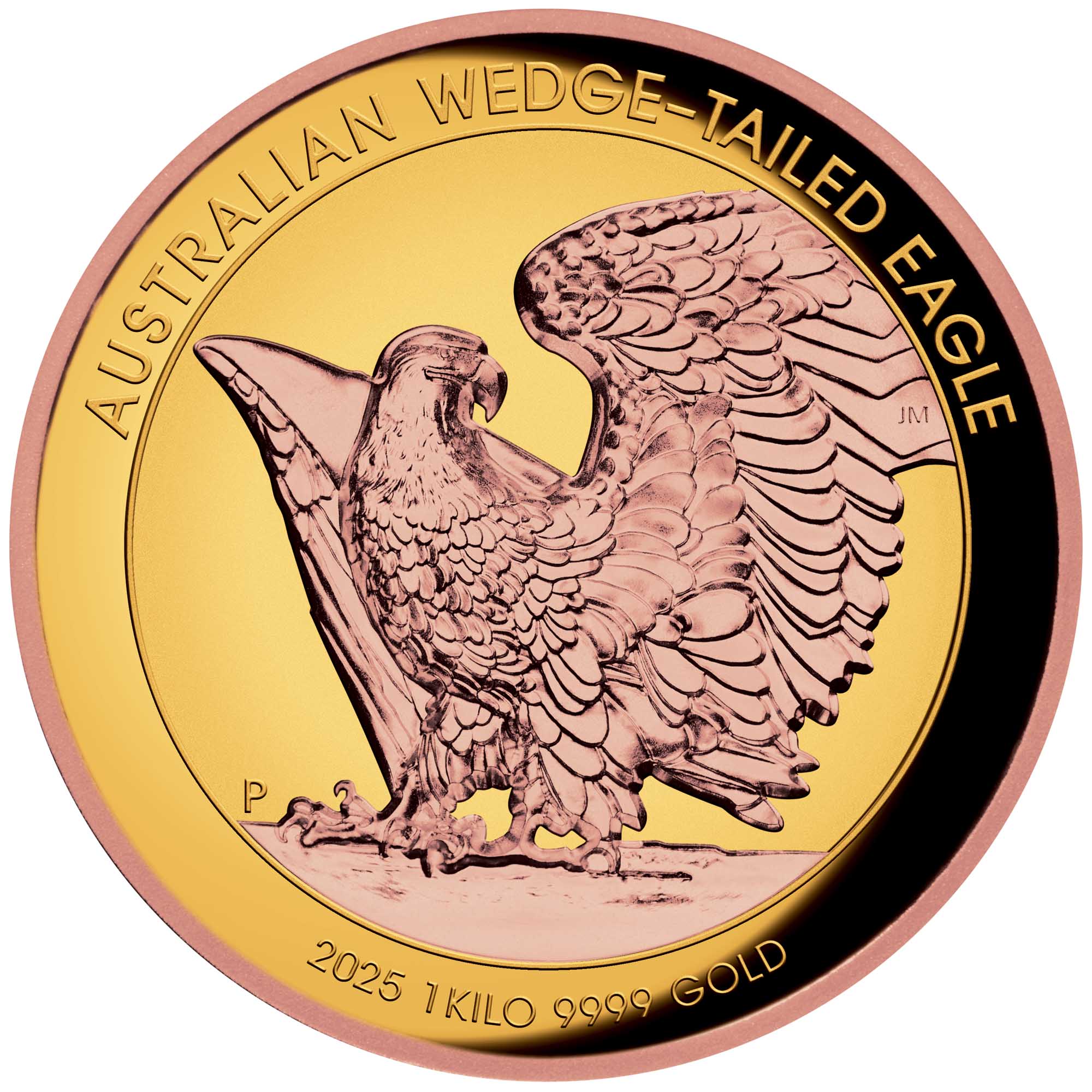 07 2025 Wedge Tailed Eagle 1kilo Yellow Gold Proof Rose Gold Gilded Ultra High Relief Coin straight on HighRes