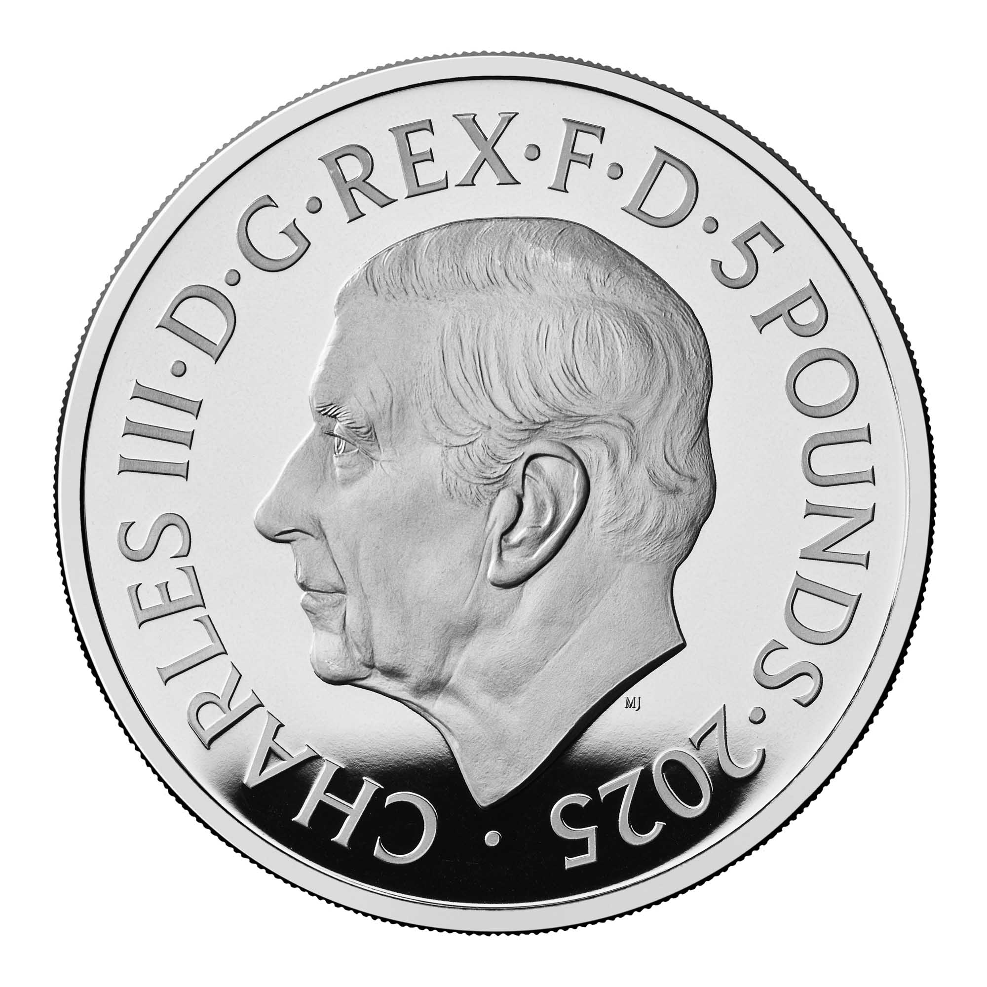 3 25X94BAA The Coat of Arms of HM King Charles III 2025 UK £5 Silver Proof Coin ObvStraightOn