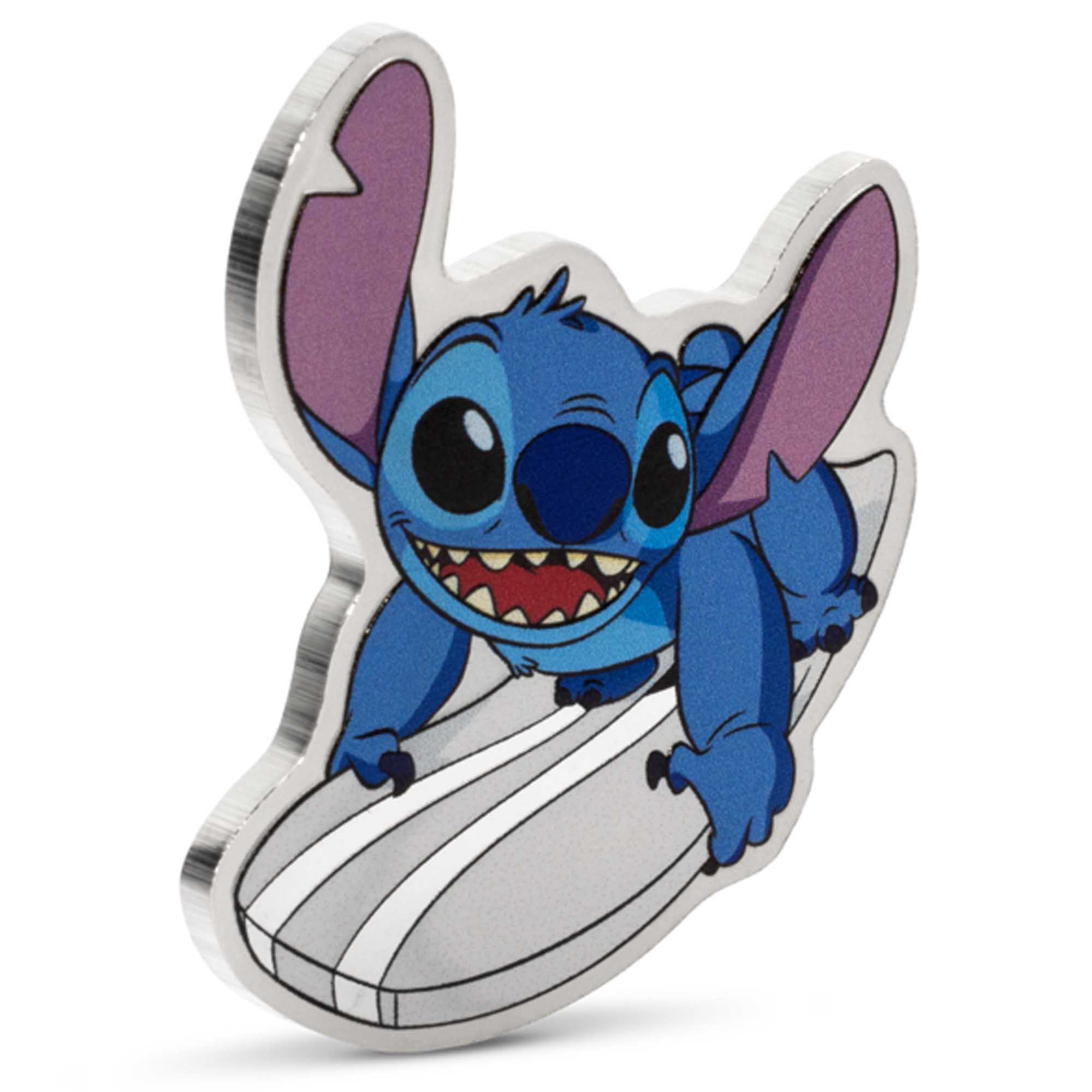 1 25Y11BAA Disney Stitch Surfs Up 2025 1oz Silver Proof Coloured Coin RevOnEdge