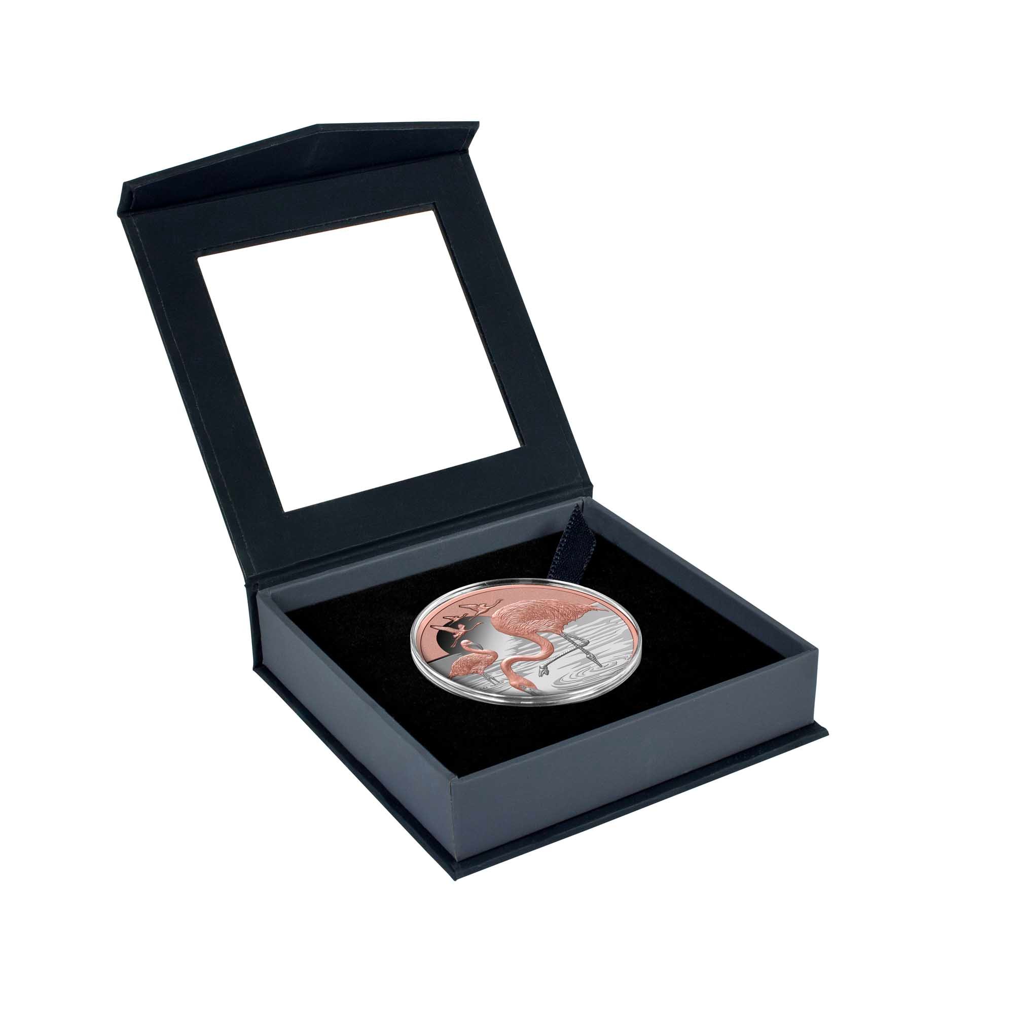 4 25Y49AAA Pink Flamingo 2025 1oz Silver Proof Gold Plated Coin InCaseOpen