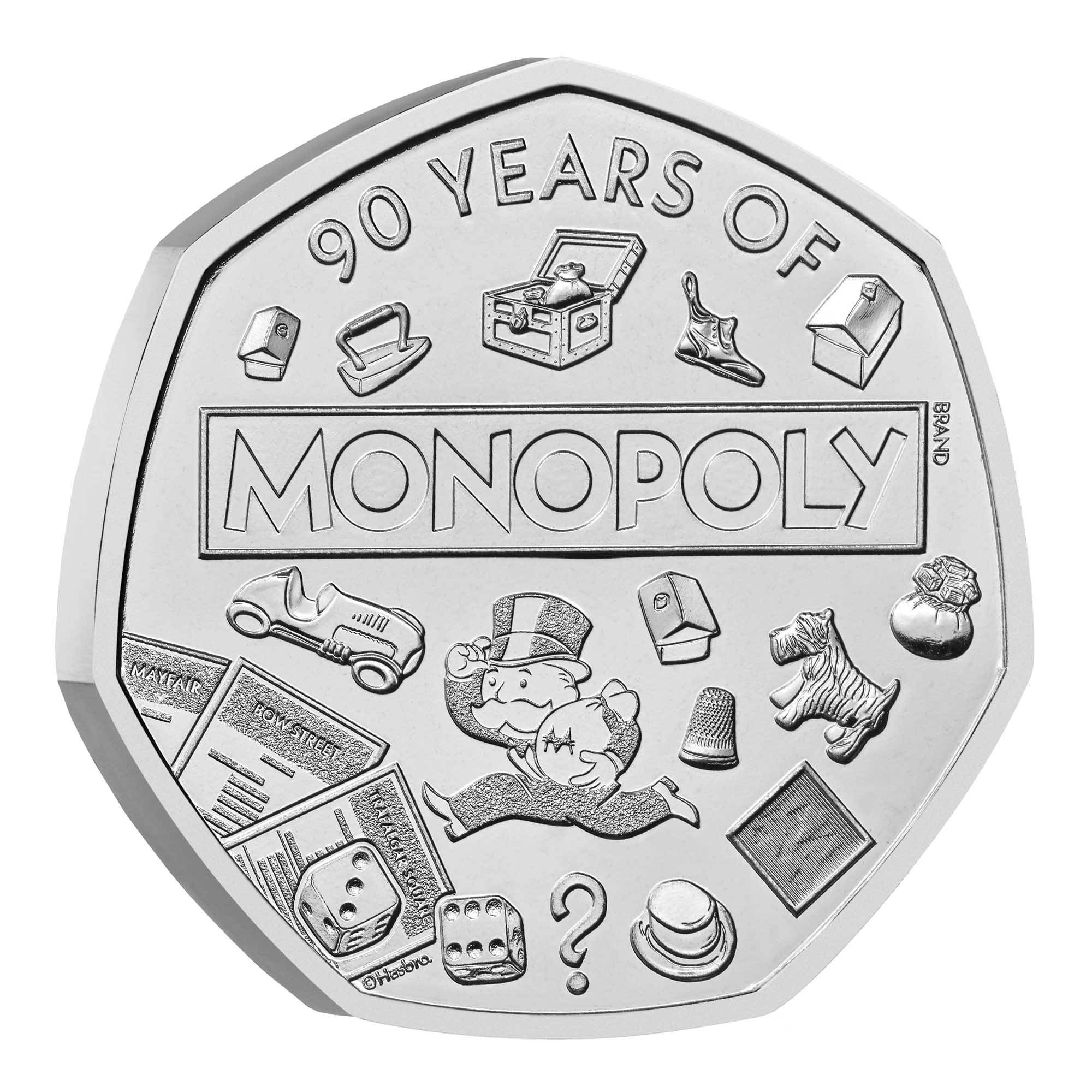 2 25Y52AAA 90 Years of Monopoly 2025 UK 50p Brilliant Uncirculated Coin RevOnEdge