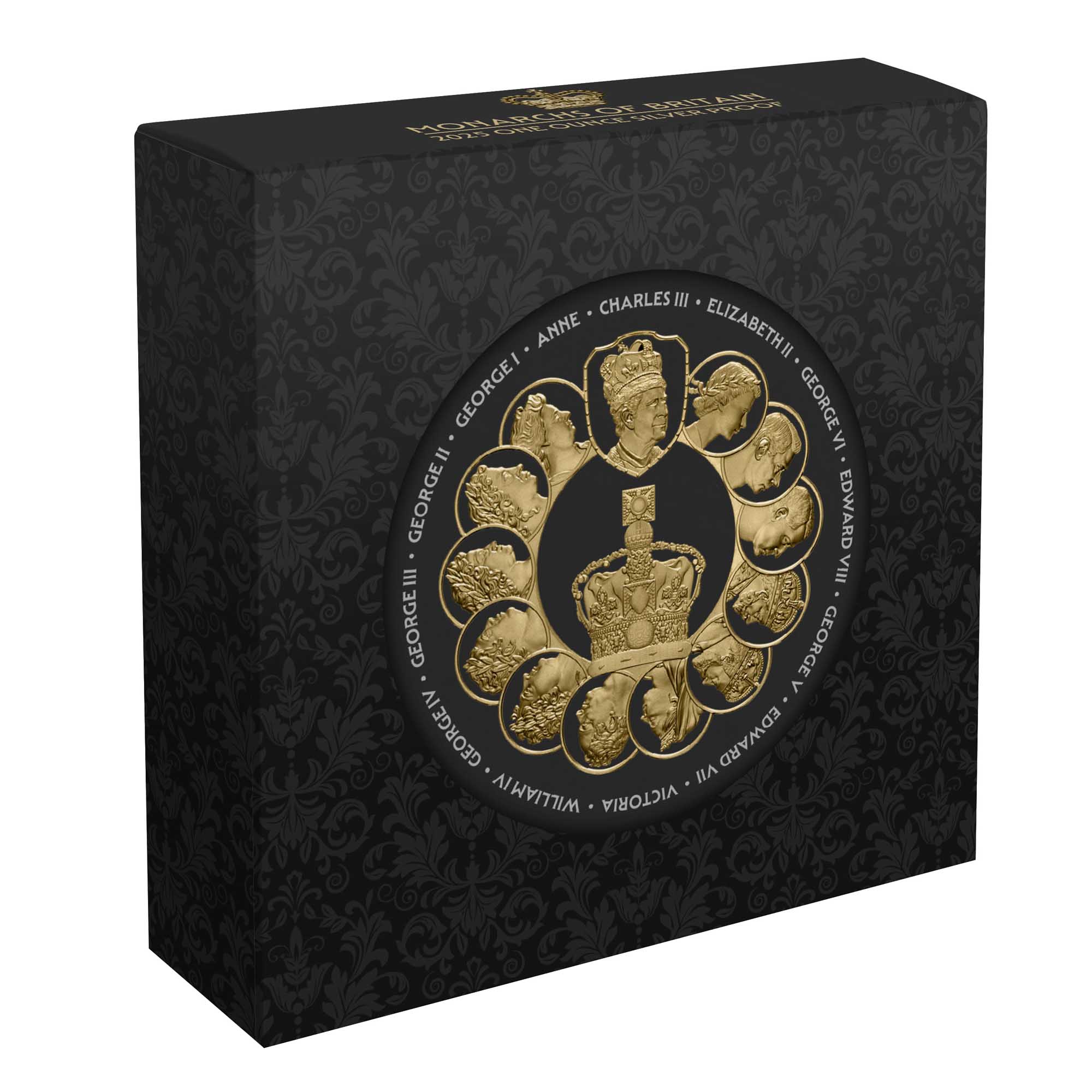 5 25Y61AAA Monarchs of Britain 2025 1oz Silver Proof Gold Plated Coin OuterBox
