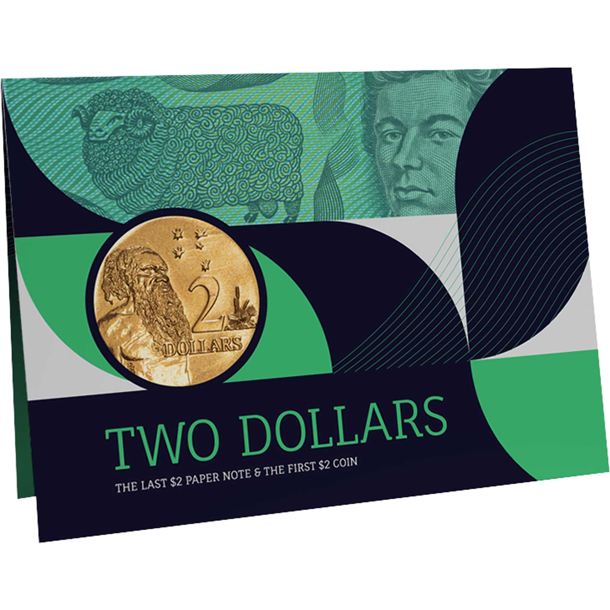 1 25Y81BAA Australia 2 Dollar Last Note and First Coin Uncirculated Pack InCard