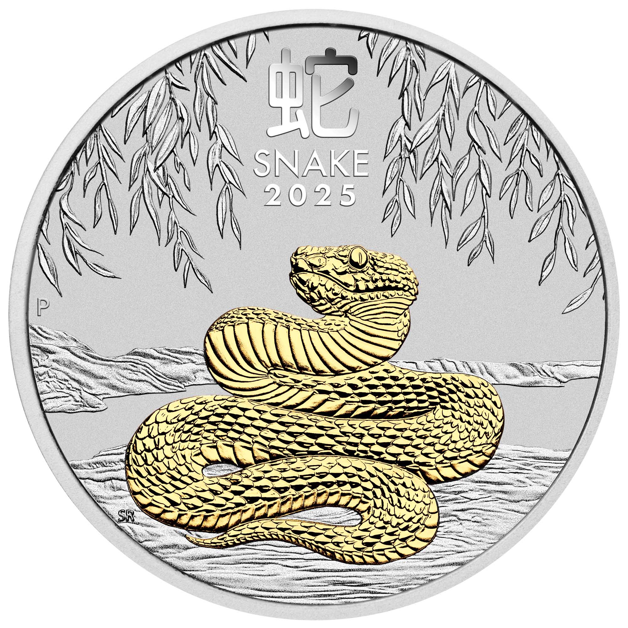 Year of the Snake 1oz Silver Gilded Coin in capsule