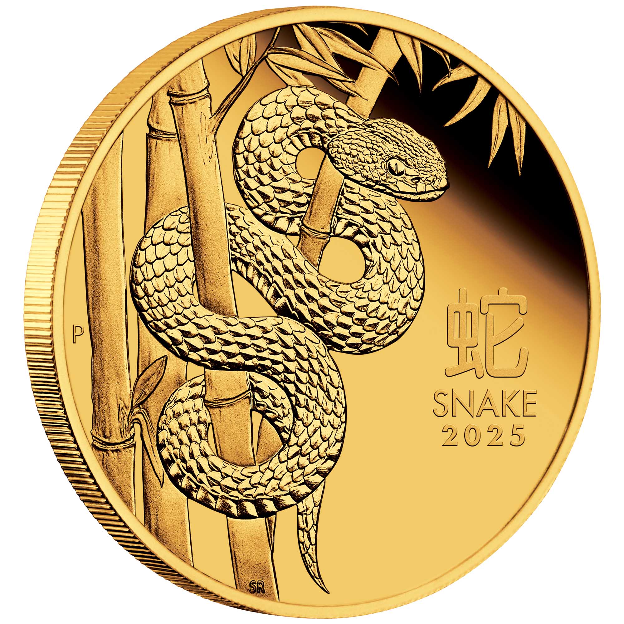 01 2025 Lunar Series III Year of the Snake 1oz Gold Proof Coin OnEdge HighRes